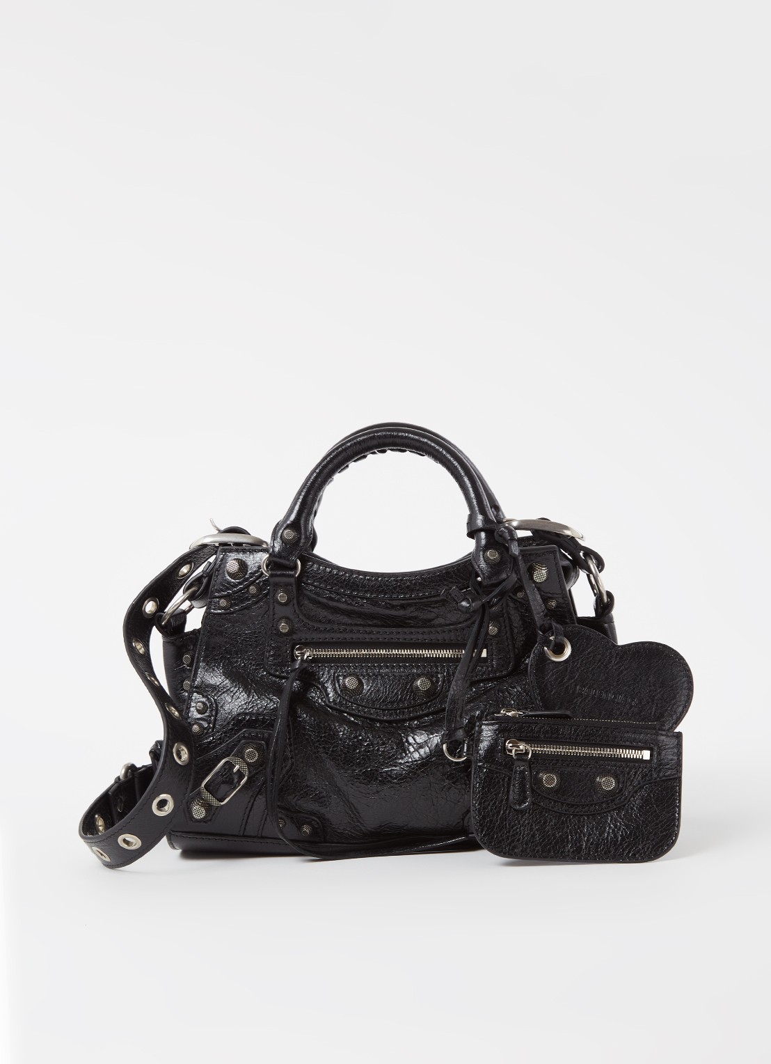Balenciaga Neo Cagole XS handtas van lamsleer met studs - voorkant 4 zwart
