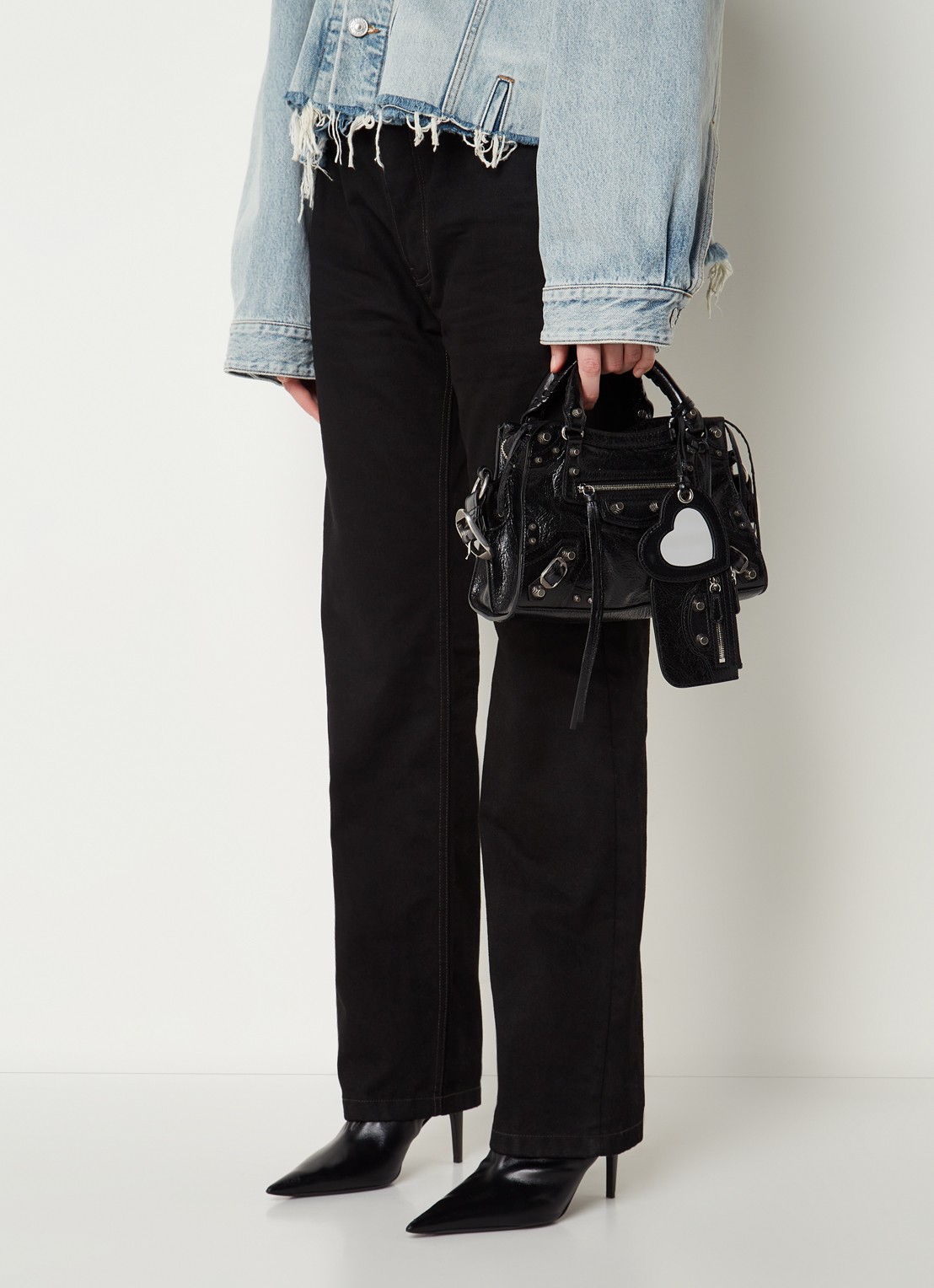 Balenciaga Neo Cagole XS handtas van lamsleer met studs - voorkant 5 zwart