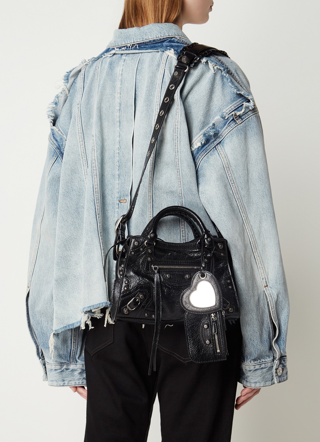 Balenciaga Neo Cagole XS handtas van lamsleer met studs - voorkant 6 zwart