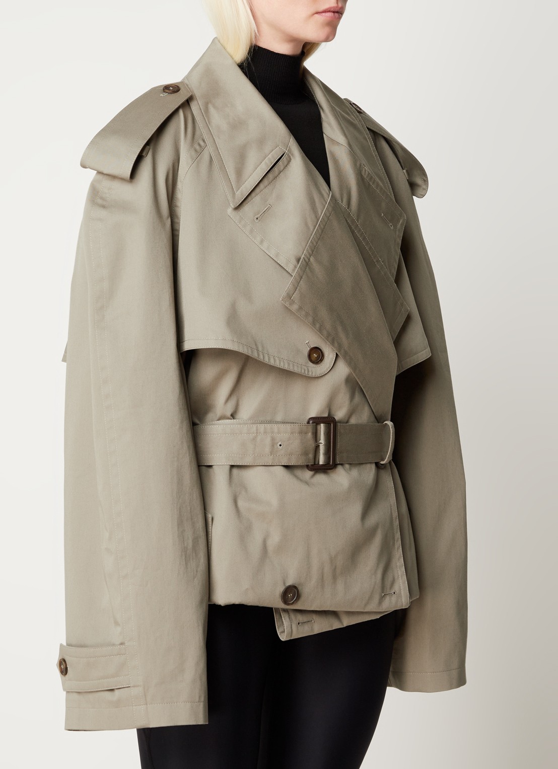 Balenciaga Oversized double-breasted trenchcoat met ceintuur - detail khaki
