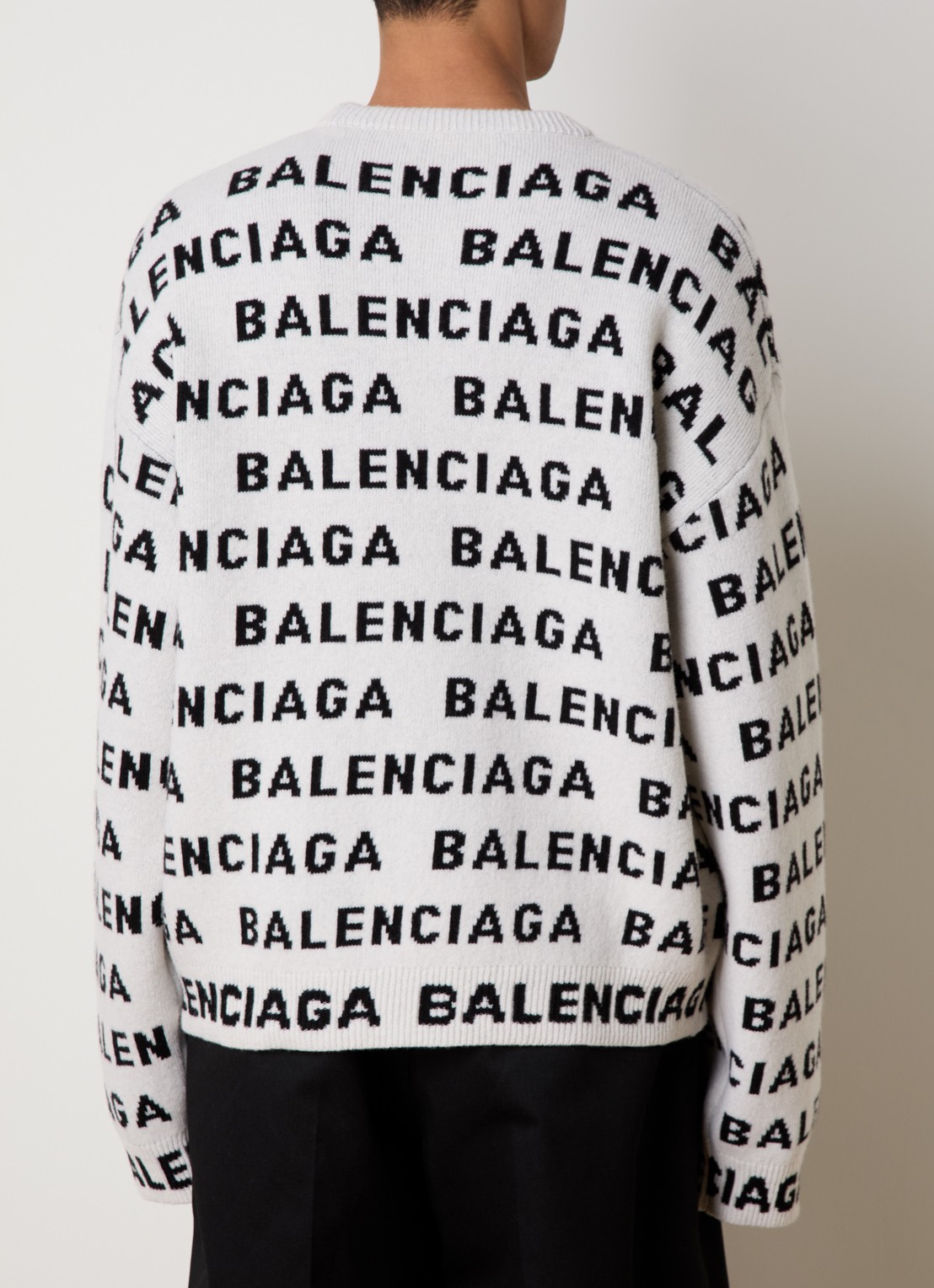 Balenciaga Oversized fijngebreide trui van wol met logoprint - achterkant 5 gebroken wit