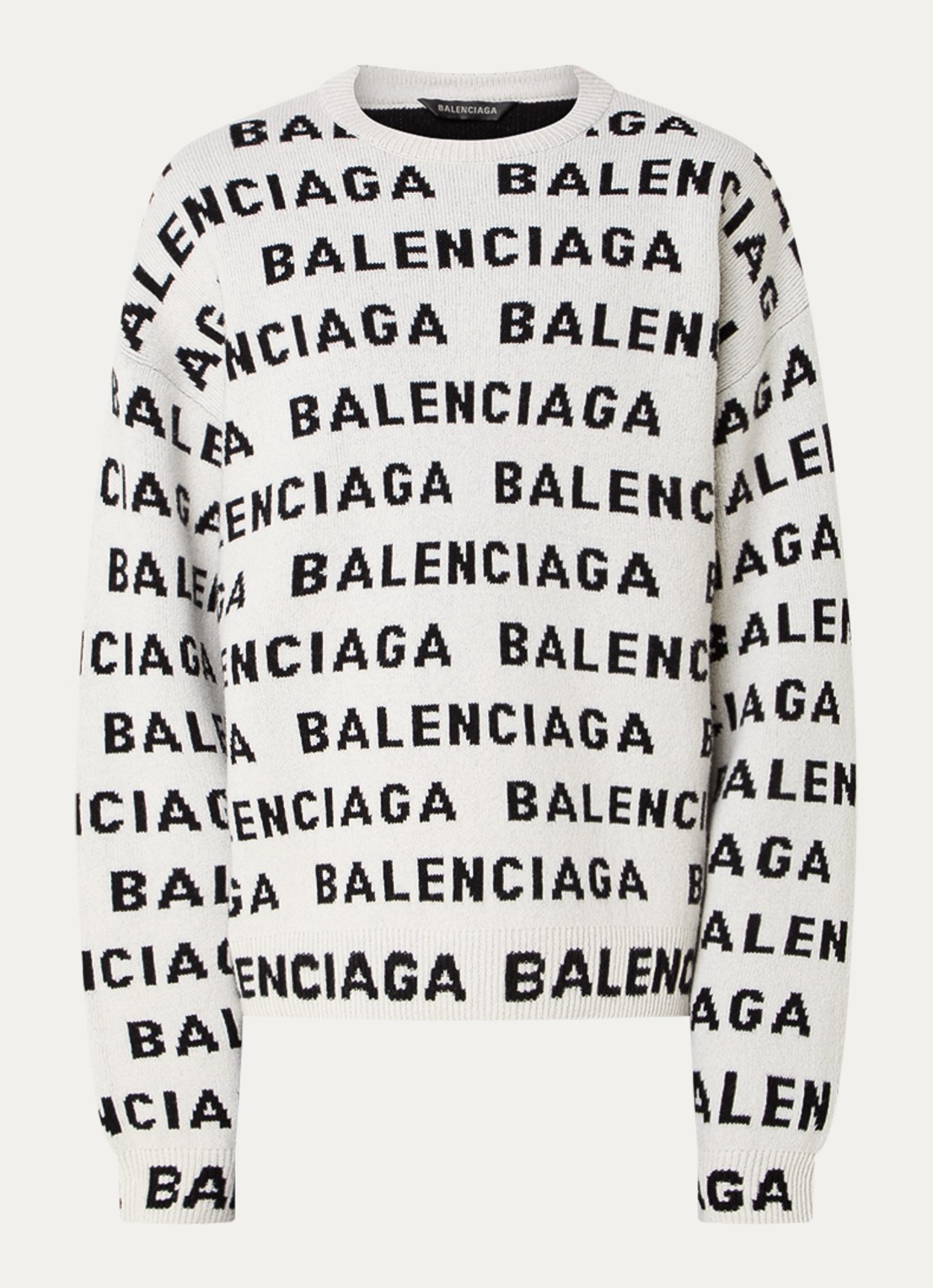 Balenciaga Oversized fijngebreide trui van wol met logoprint - voorkant gebroken wit