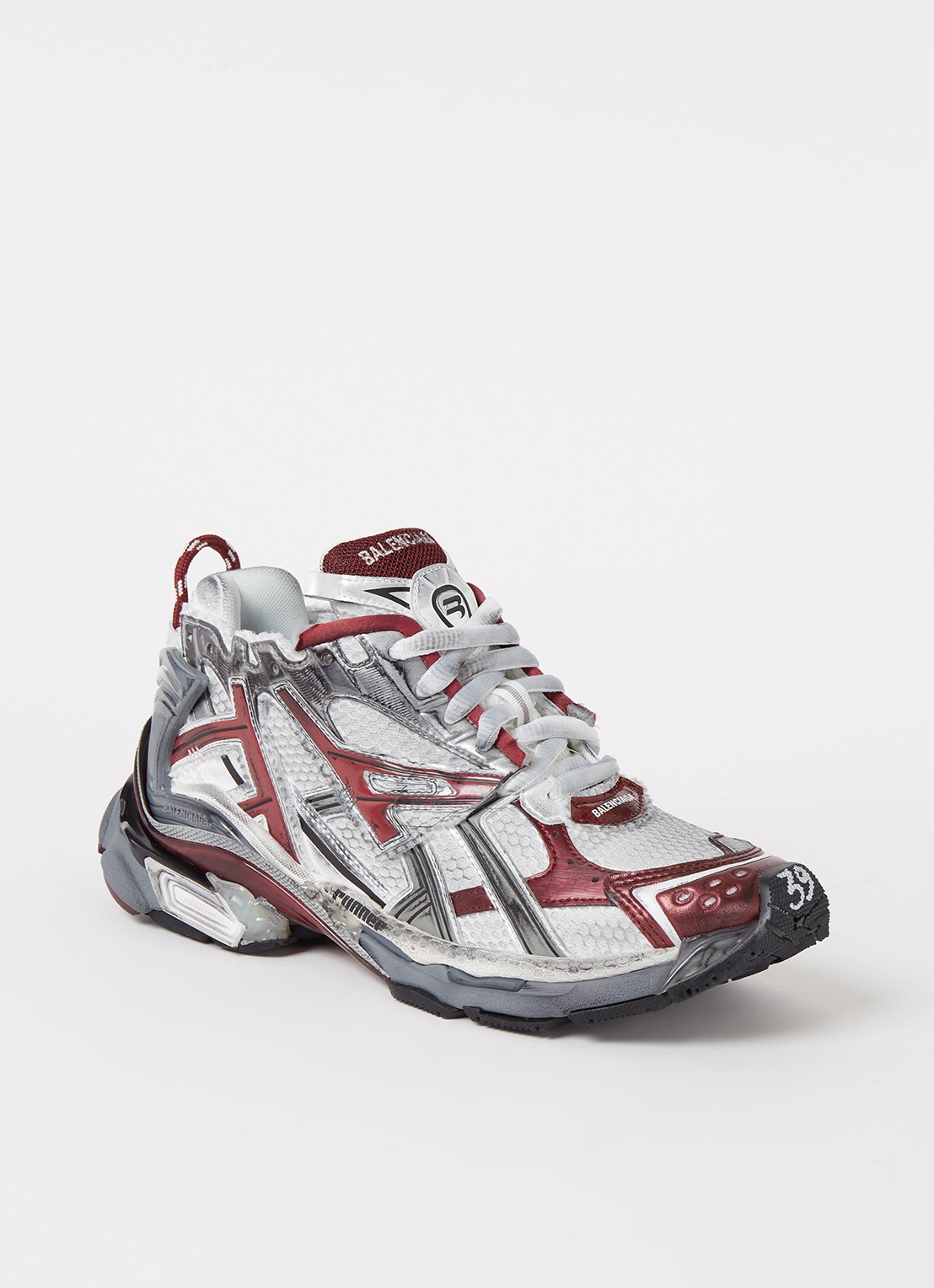 Balenciaga Runner sneaker met mesh details - voorkant bordeauxrood