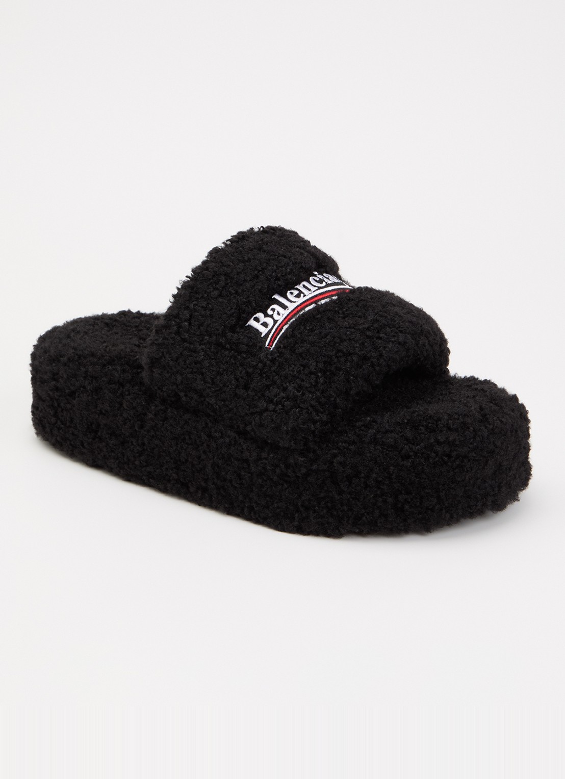 Balenciaga Slipper van teddy met logoborduring - voorkant zwart