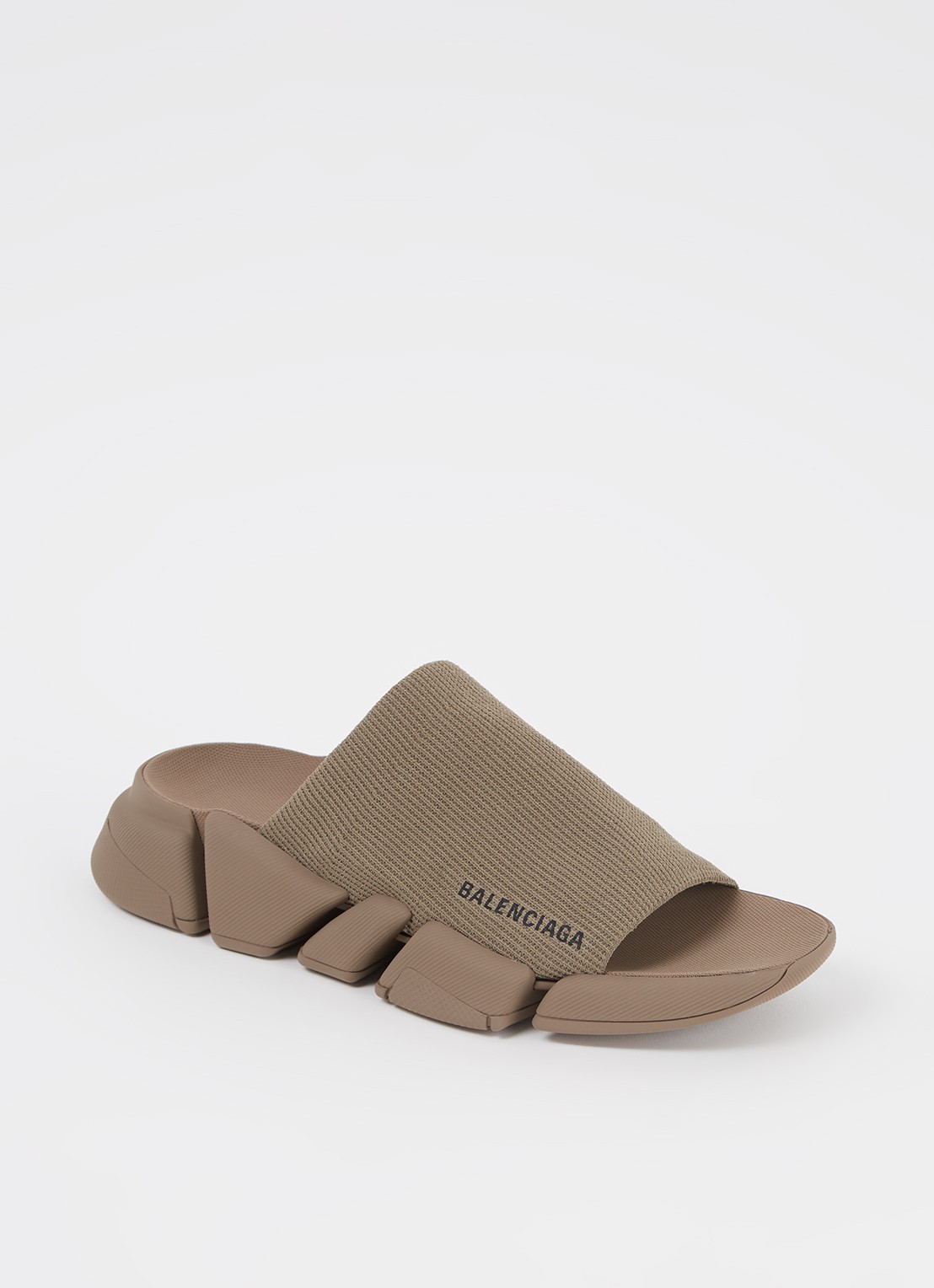 Balenciaga Speed 2.0 slipper met gebreid bovenwerk - voorkant 6 khaki