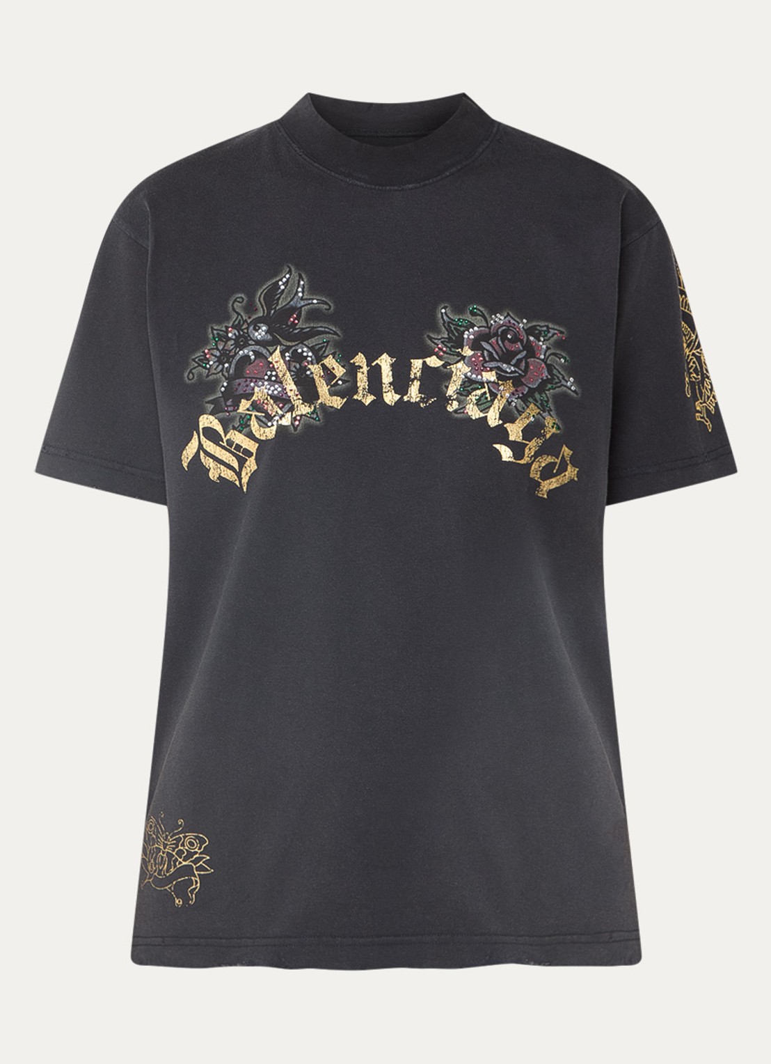 Balenciaga T-shirt met logo- en backprint - voorkant zwart