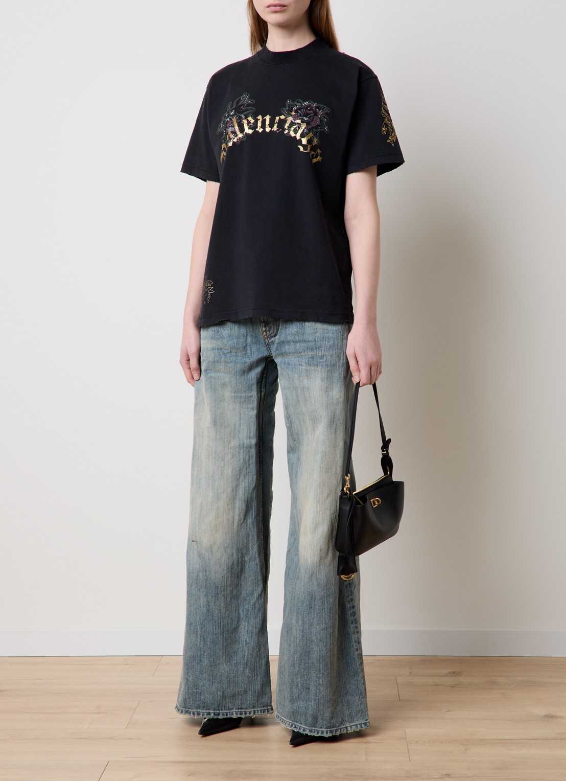 Balenciaga T-shirt met logo- en backprint - voorkant 2 zwart