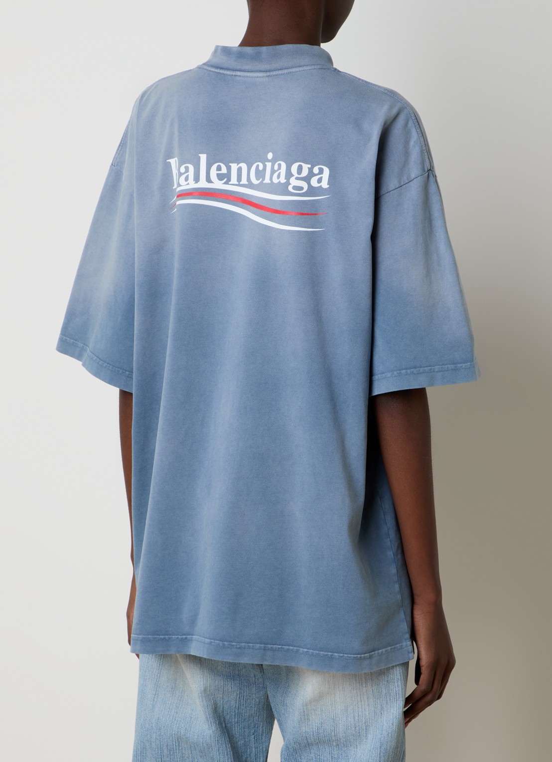 Balenciaga T-shirt met logoprint - detail blauw