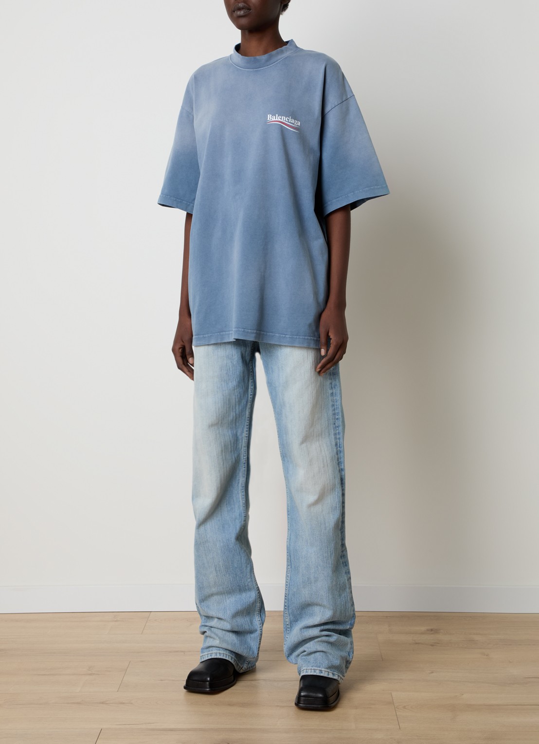 Balenciaga T-shirt met logoprint - voorkant 4 blauw