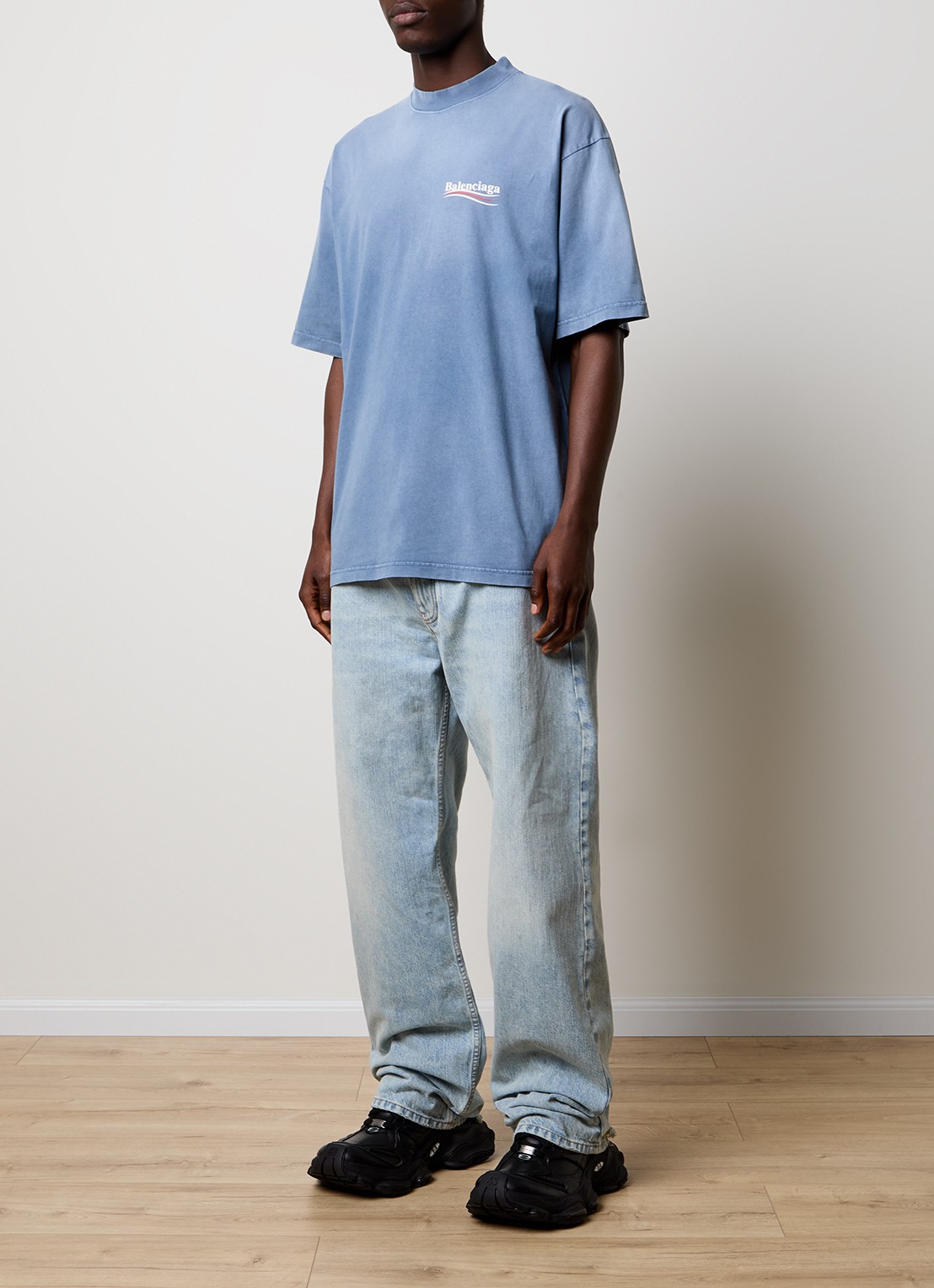 Balenciaga T-shirt met logoprint - voorkant 5 blauw