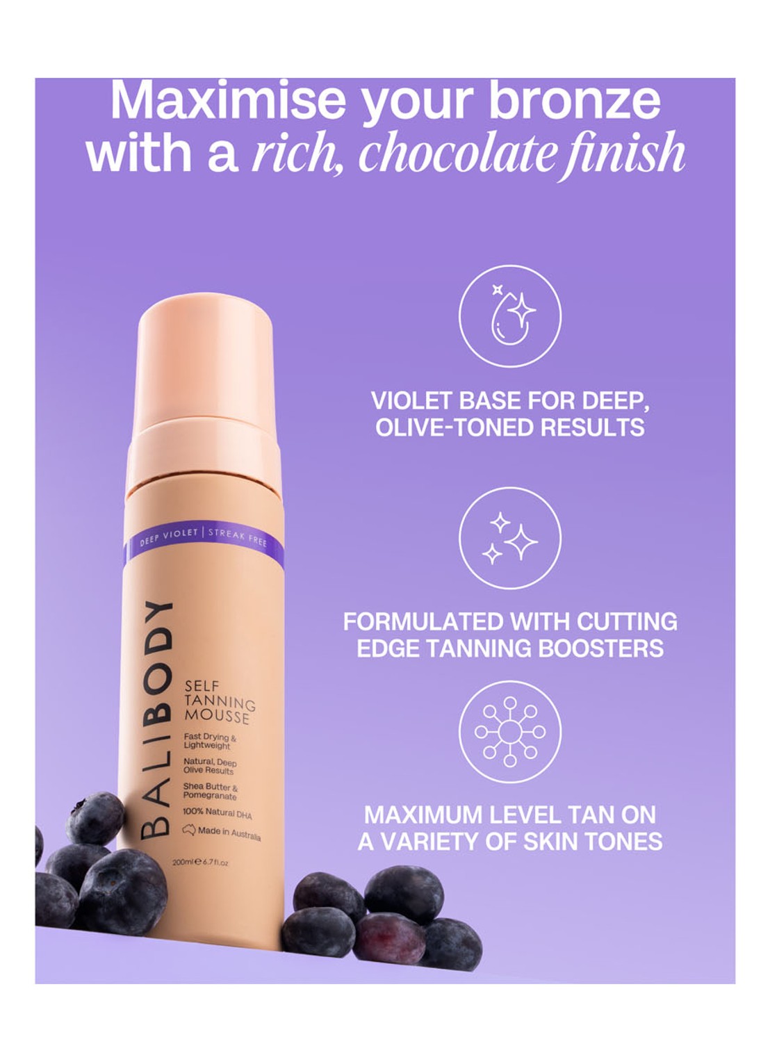 Bali Body Deep Violet Self Tanning Mouse - zelfbruiner - detail 4 deep violet