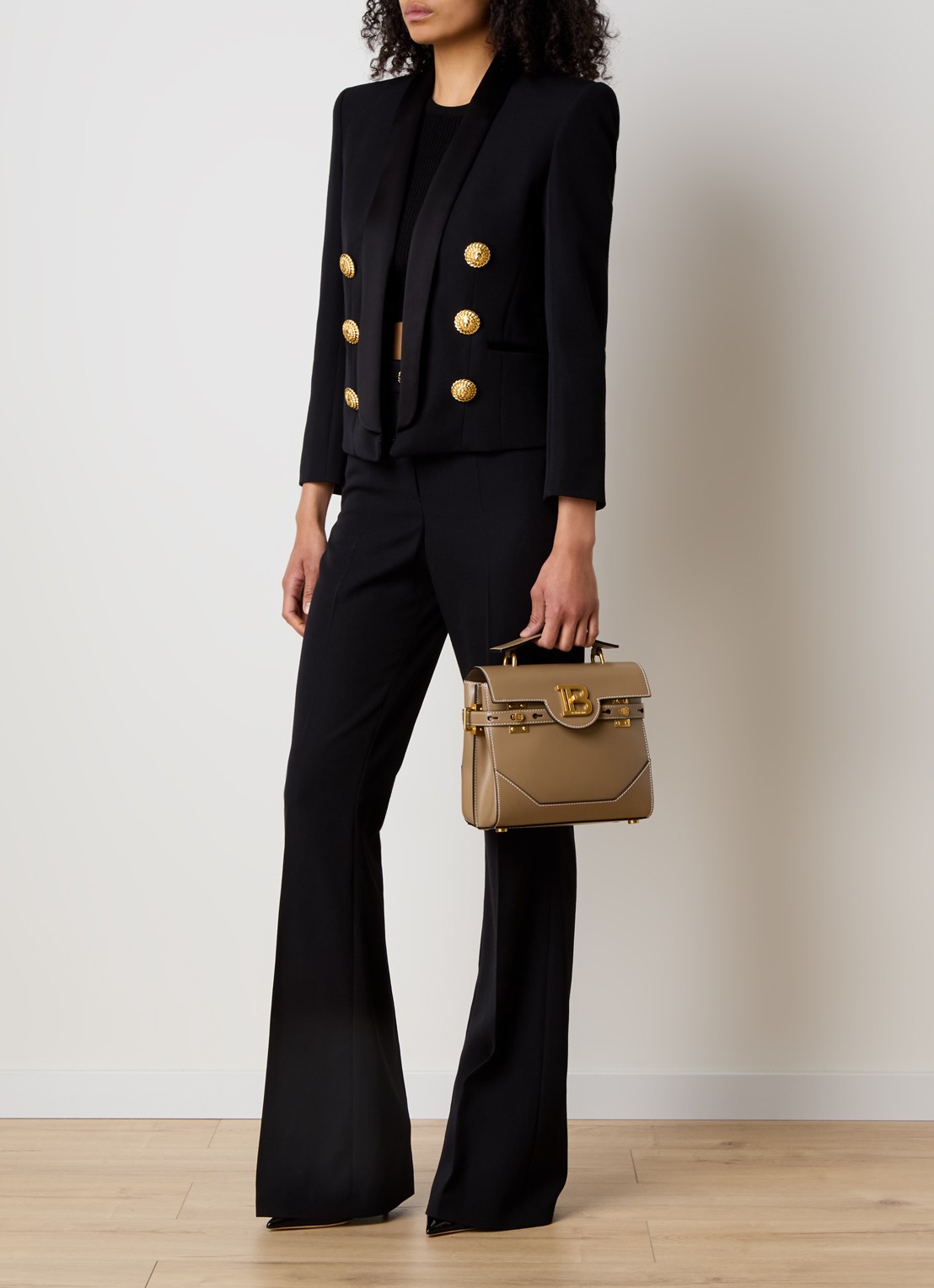 Balmain B-Buzz 23 handtas van kalfsleer - voorkant 4 zand