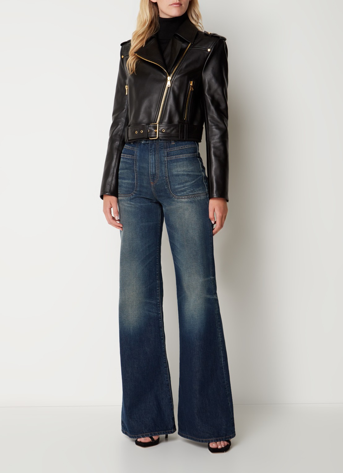Balmain Bikerjack van kalfsleer met ritszakken - voorkant 3 zwart