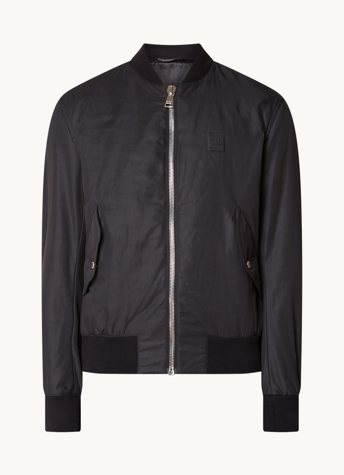 Balmain Bomberjack met logo- en backprint - voorkant zwart