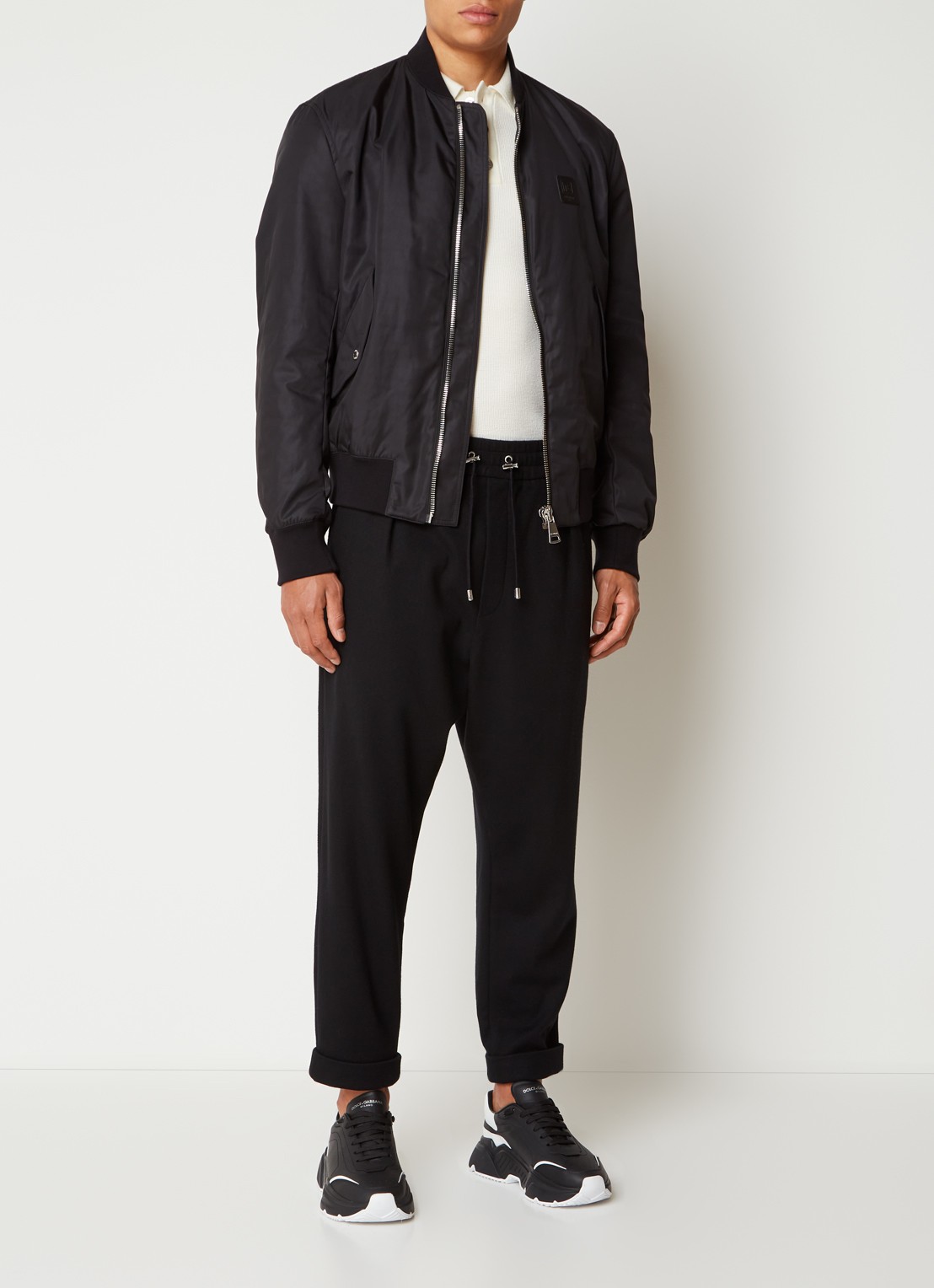 Balmain Bomberjack met logo- en backprint - voorkant 2 zwart