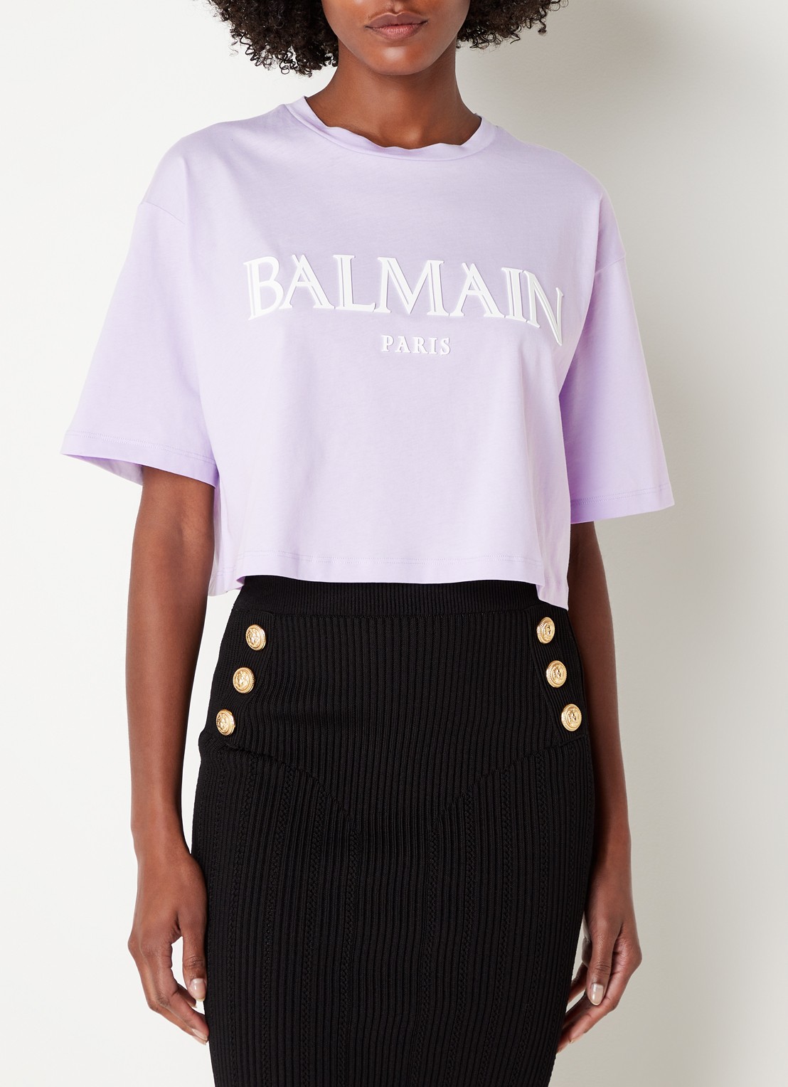 Balmain Crop top met logoprint - detail 4 lichtpaars
