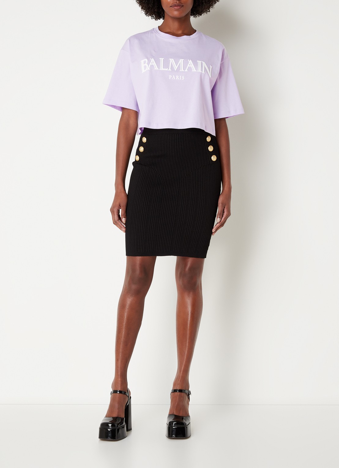 Balmain Crop top met logoprint - voorkant 3 lichtpaars