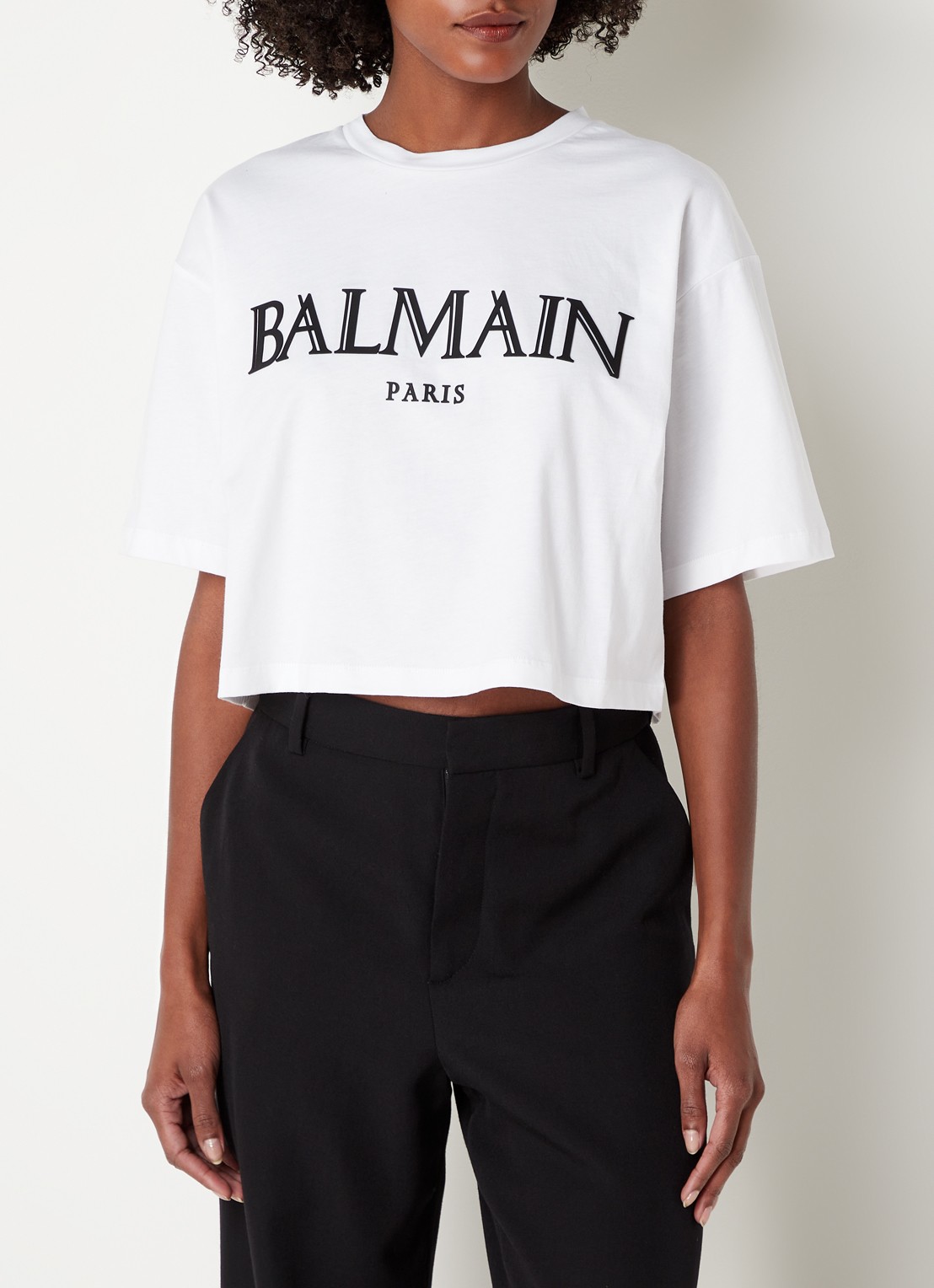 Balmain Crop top met logoprint - detail 4 wit