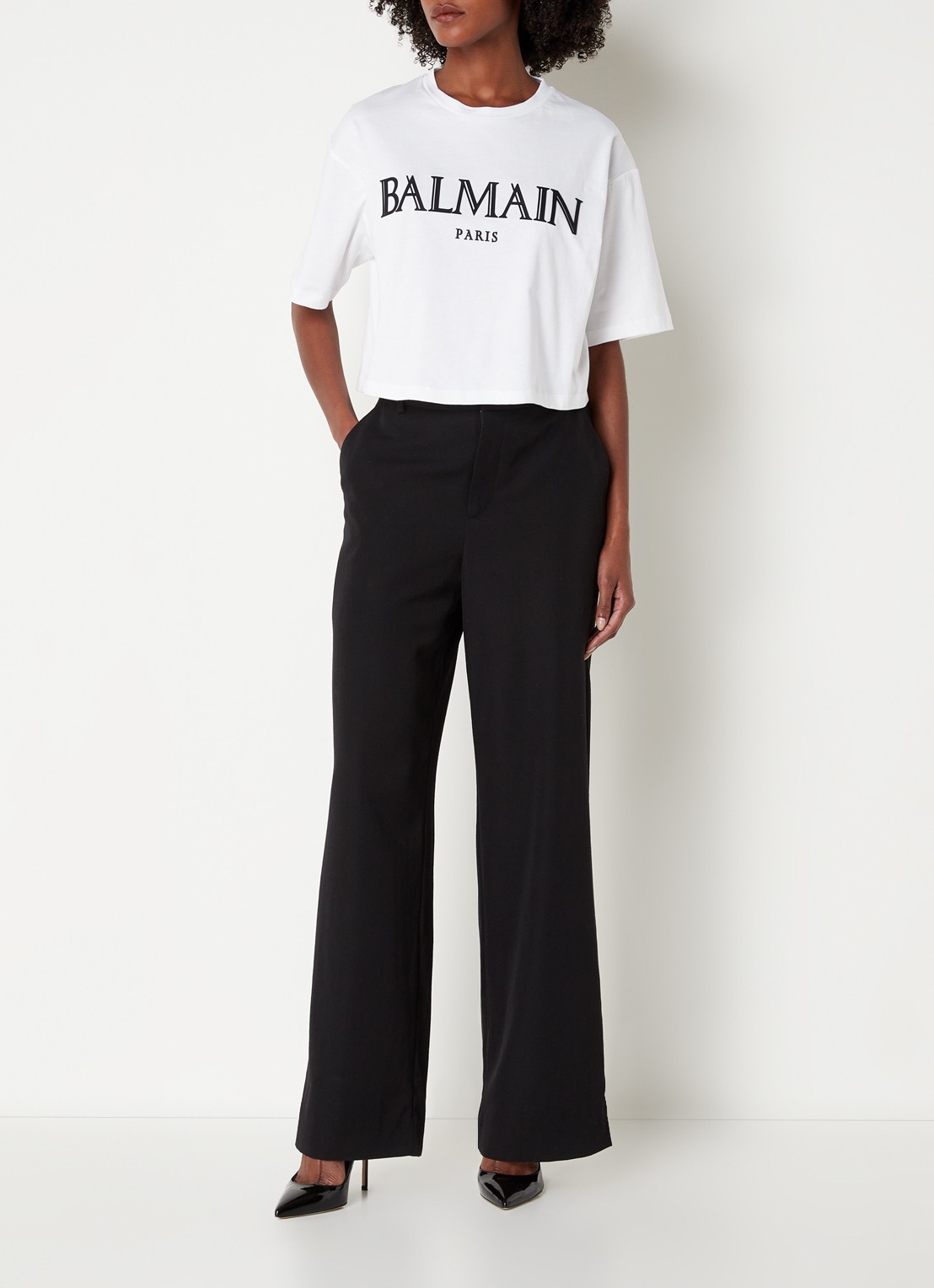 Balmain Crop top met logoprint - voorkant 3 wit
