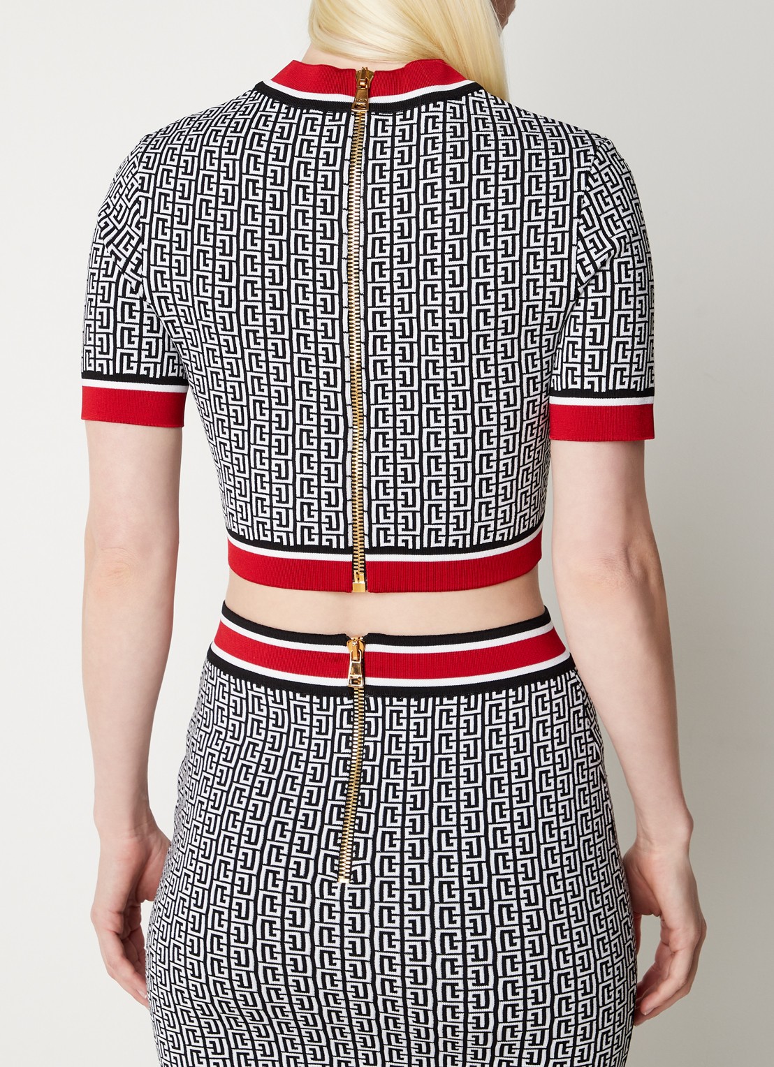 Balmain Cropped top met logoprint en sierknopen - achterkant 5 zwart