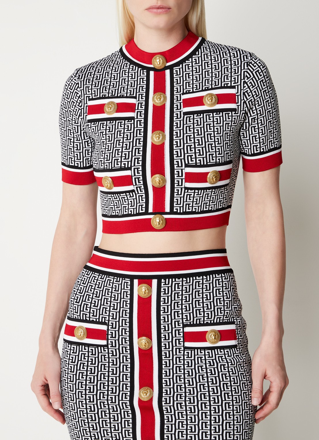 Balmain Cropped top met logoprint en sierknopen - detail 3 zwart