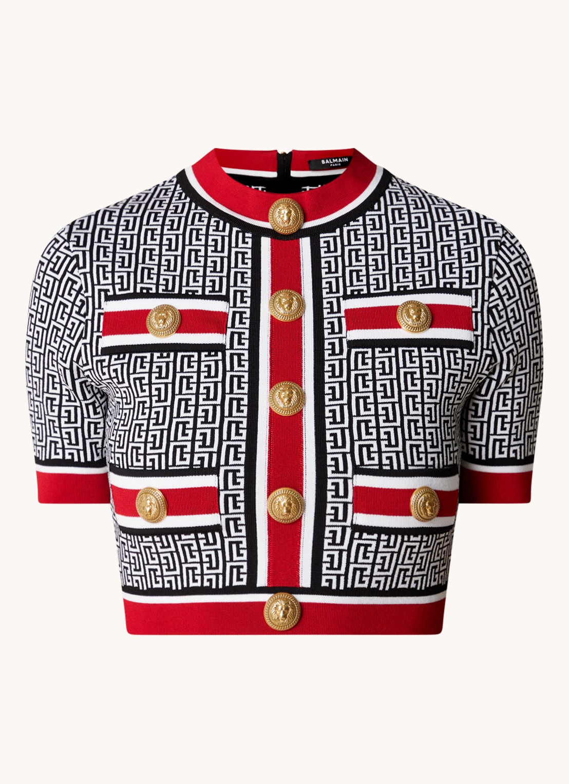 Balmain Cropped top met logoprint en sierknopen - voorkant zwart