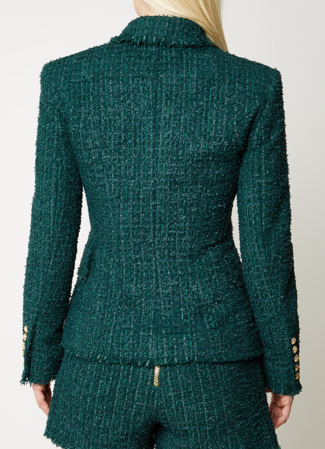 Balmain Double-breasted blazer van tweed en sierknopen - achterkant bronsgroen