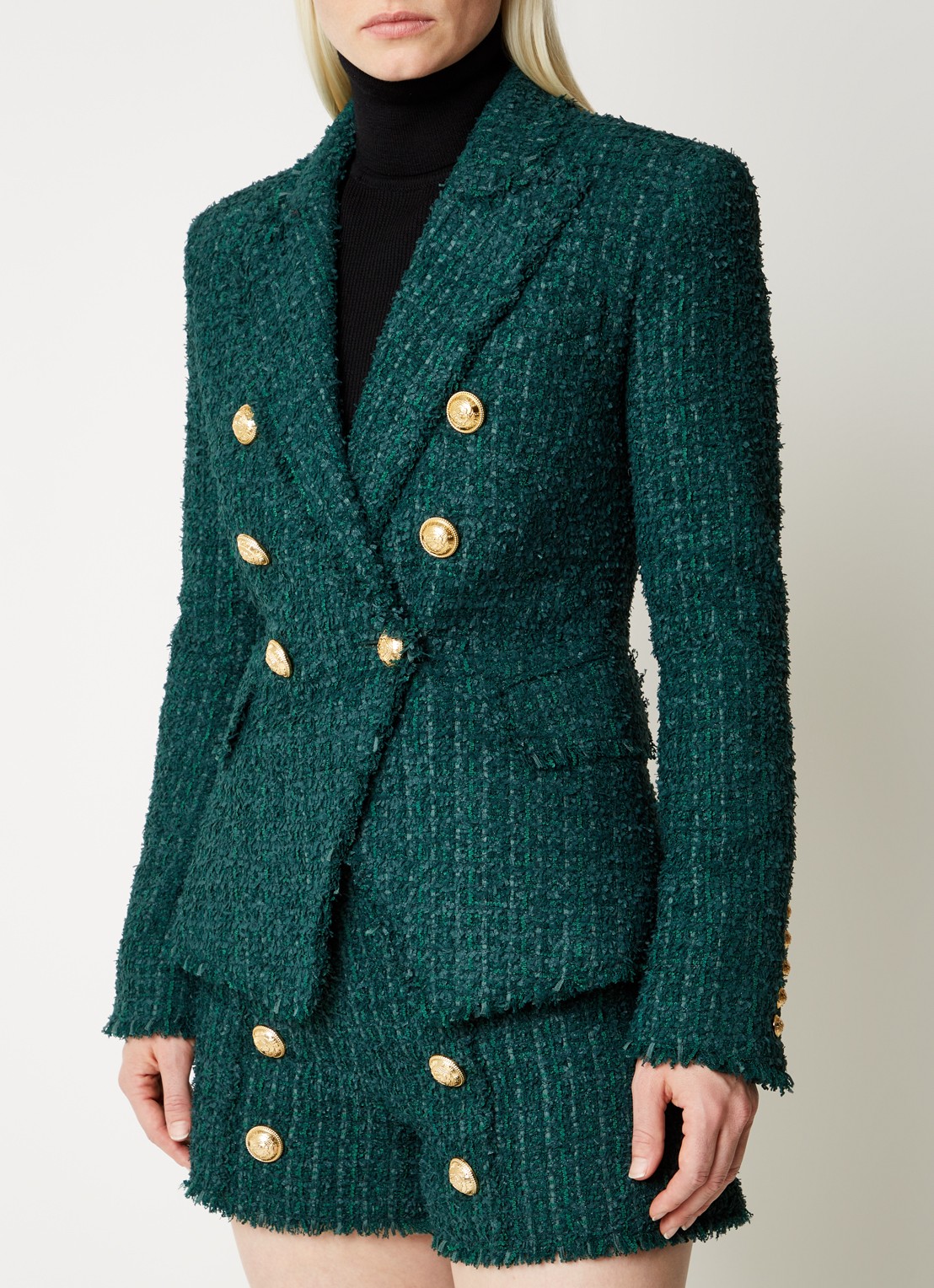 Balmain Double-breasted blazer van tweed en sierknopen - detail 2 bronsgroen