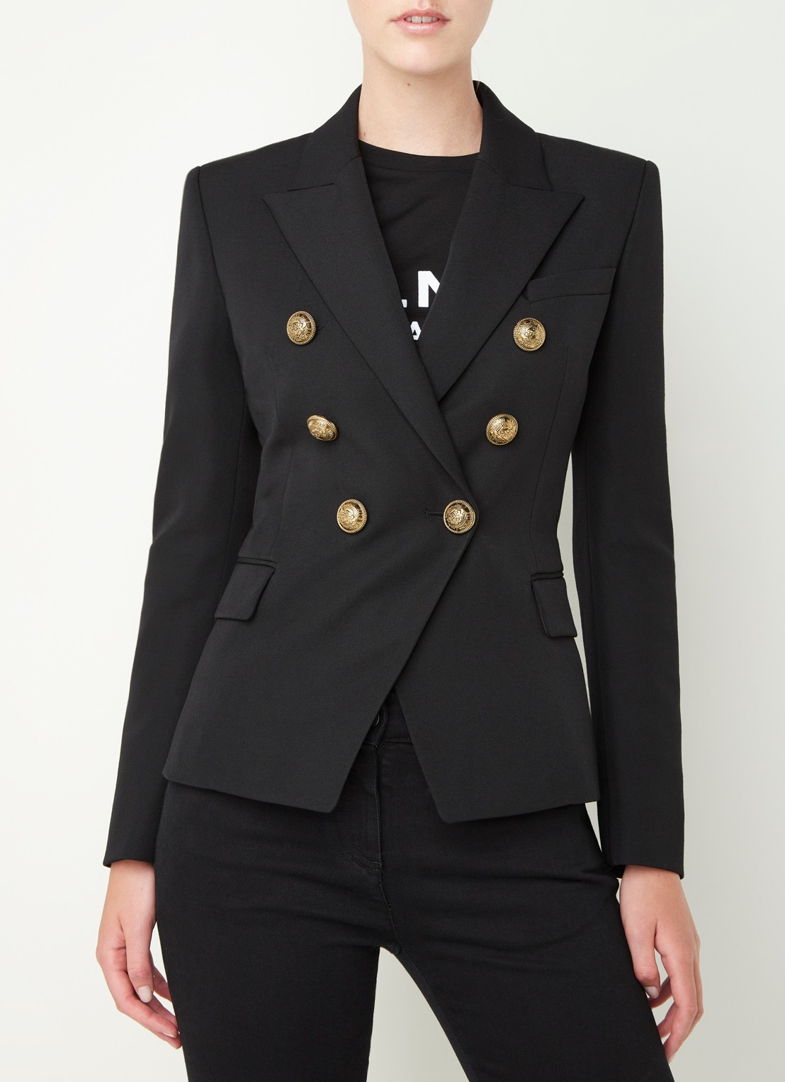 Balmain Double-breasted blazer van wol met sierknopen - detail zwart