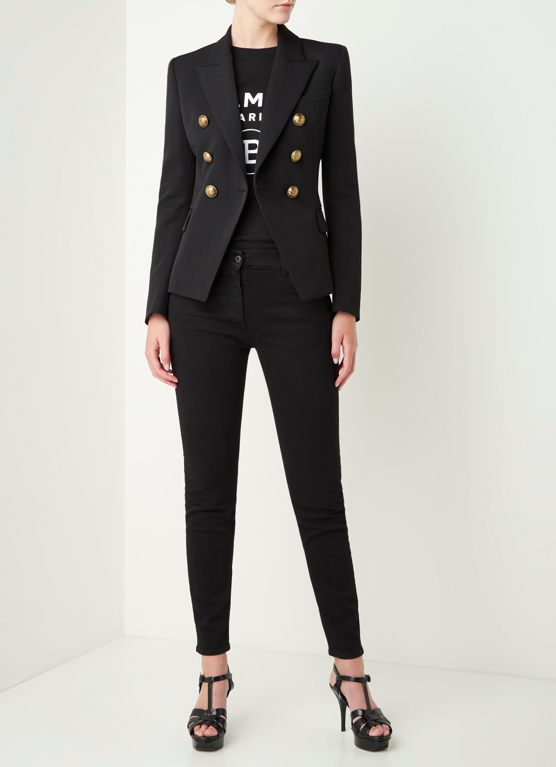Balmain Double-breasted blazer van wol met sierknopen - voorkant 4 zwart