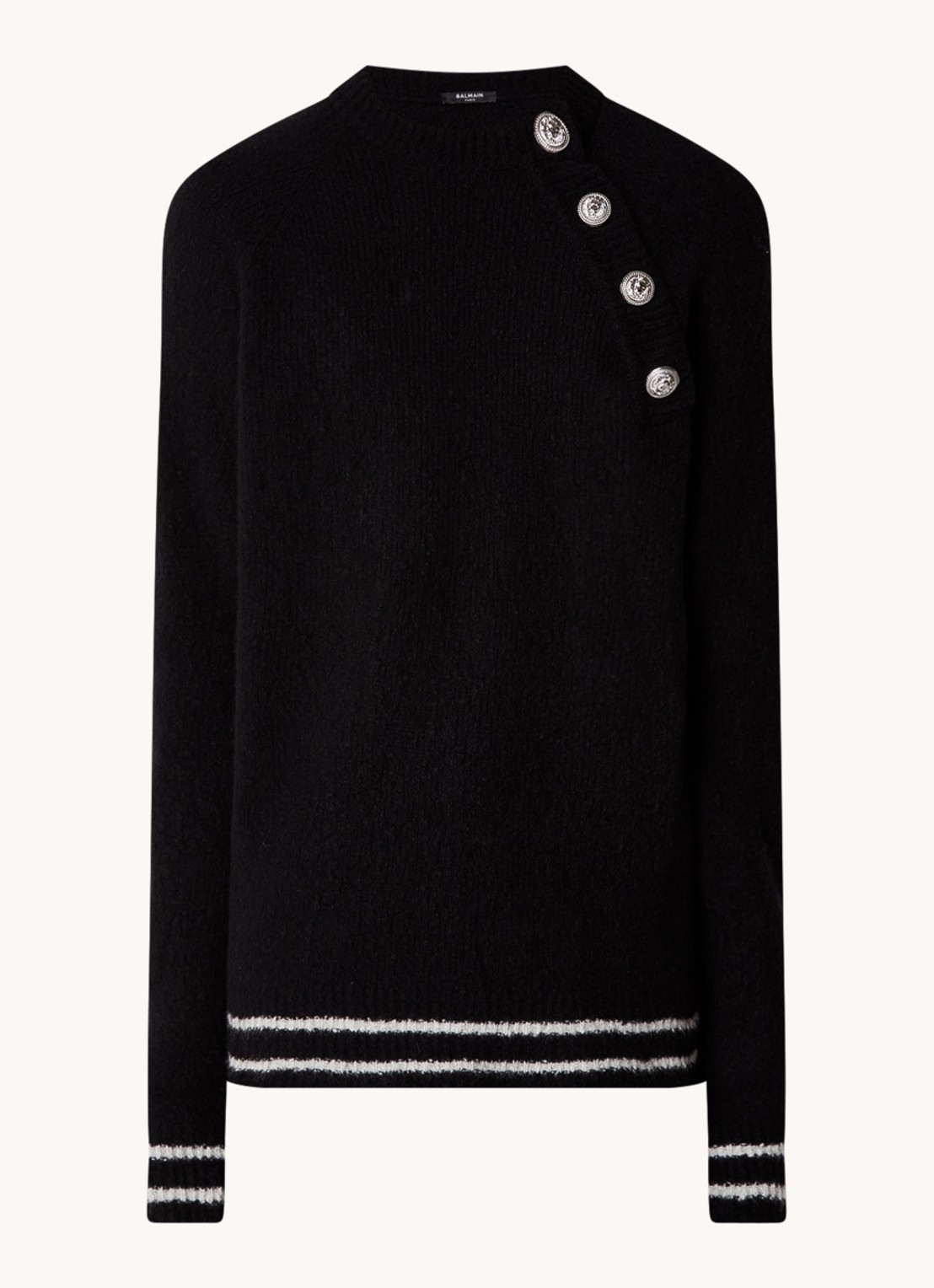 Balmain Grofgebreid pullover in kasjmierblend met sierknopen - voorkant 2 zwart