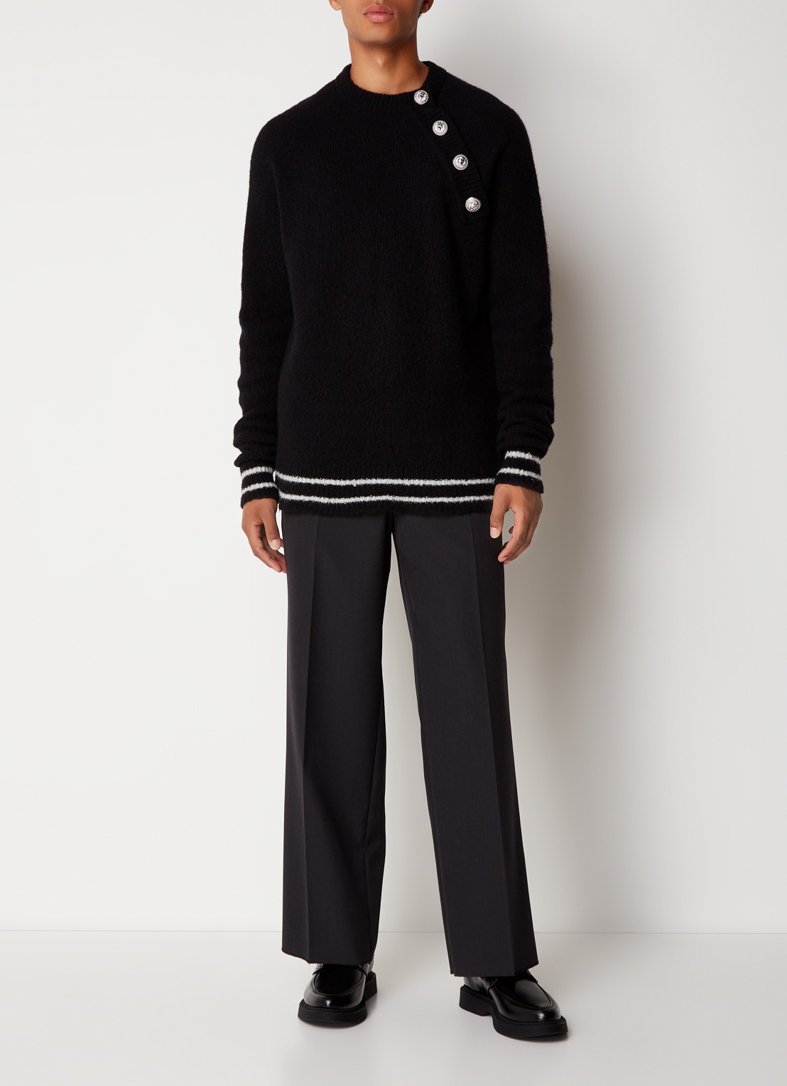 Balmain Grofgebreid pullover in kasjmierblend met sierknopen - voorkant 3 zwart