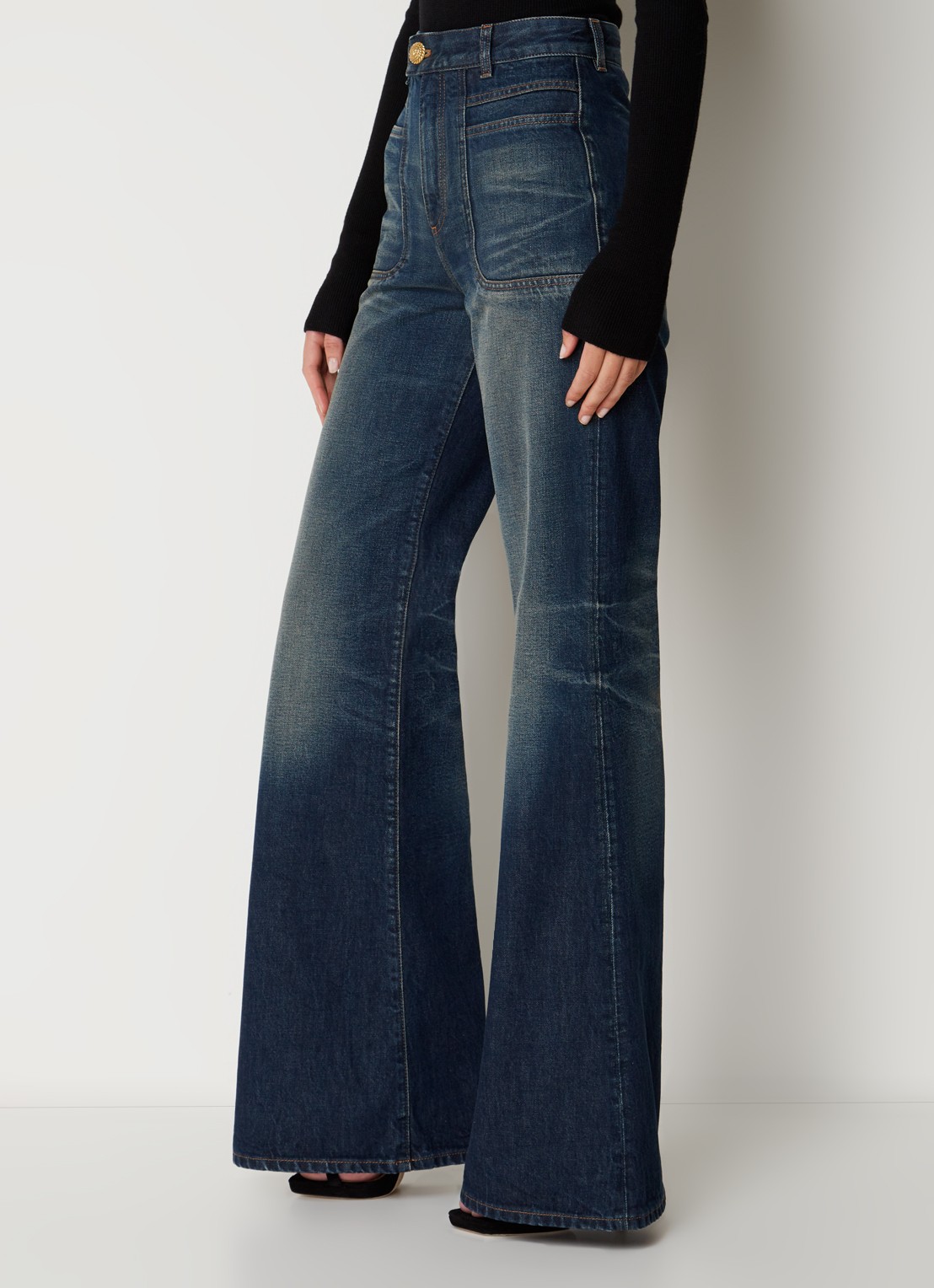 Balmain High waist flared jeans met donkere wassing - detail 5 indigo