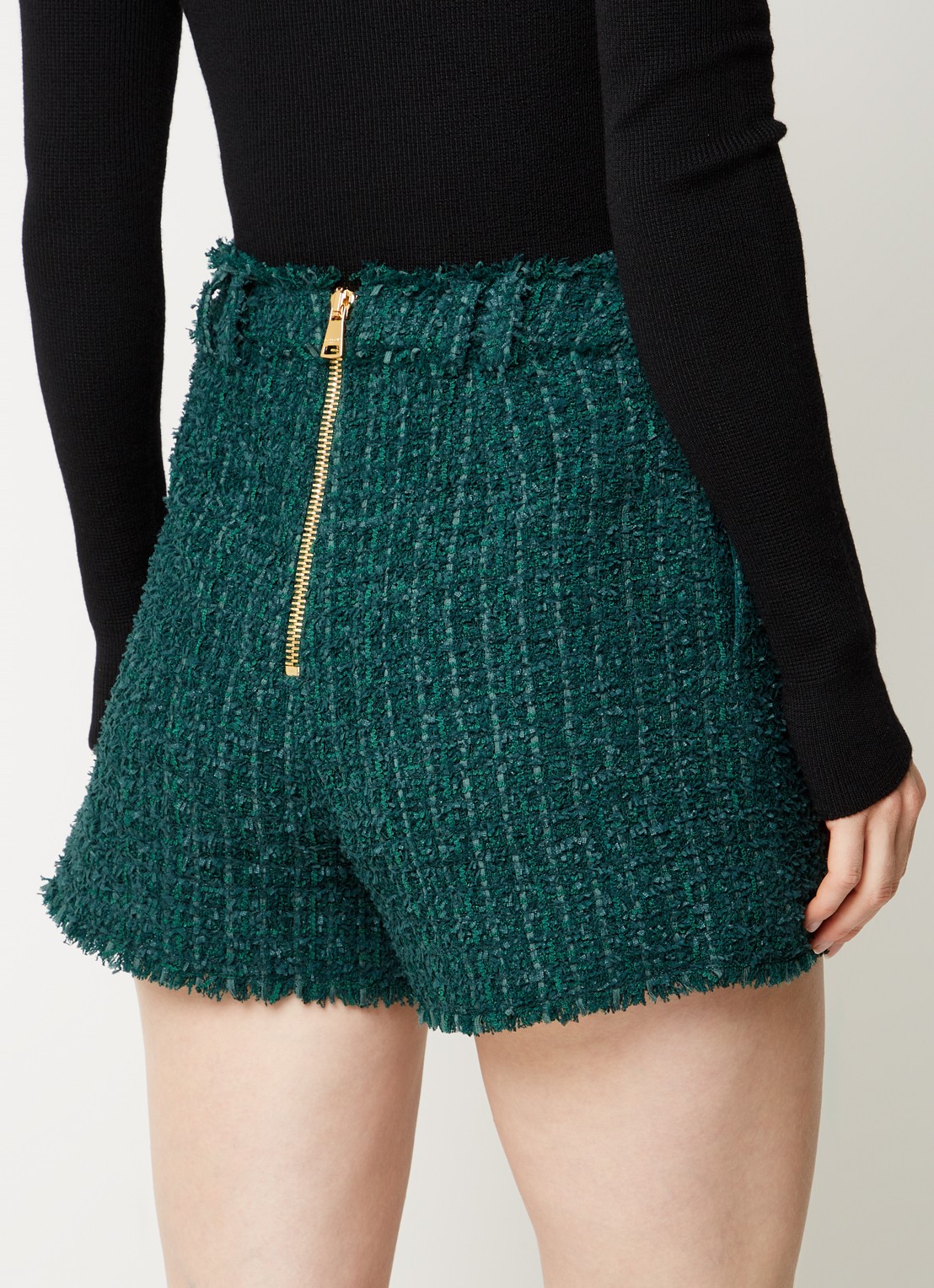 Balmain High waist straight fit korte broek van tweed - achterkant 5 groen