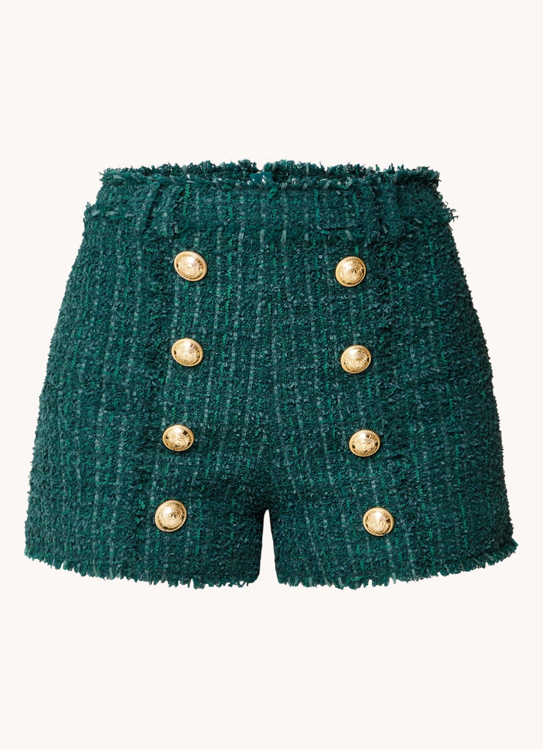 Balmain High waist straight fit korte broek van tweed - voorkant groen