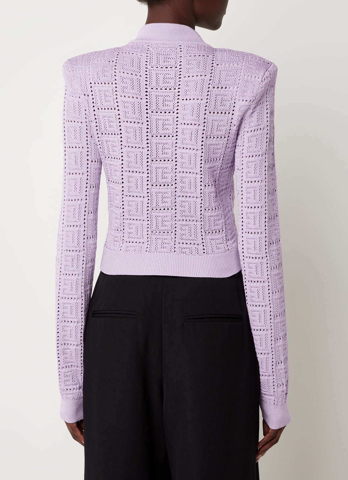 Balmain Kabelgebreid cropped vest met opengewerkt dessin - achterkant 3 lavendel