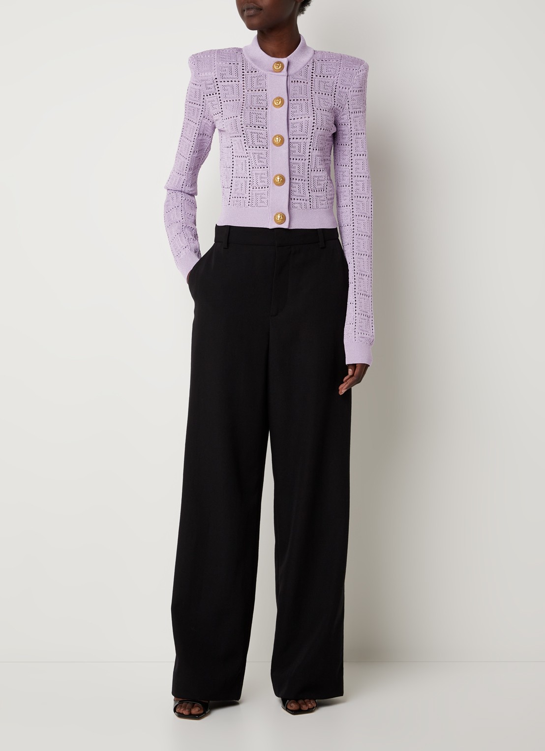 Balmain Kabelgebreid cropped vest met opengewerkt dessin - voorkant 5 lavendel