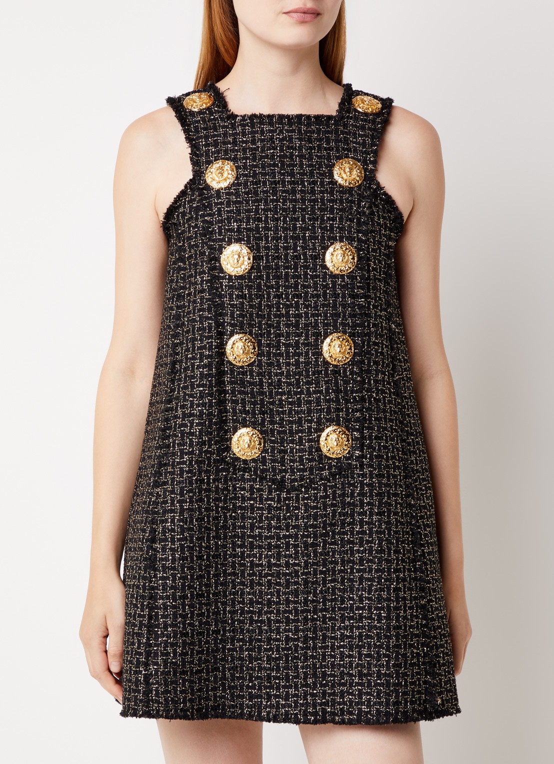 Balmain Mini jurk van tweed met lurex en sierknopen - detail zwart