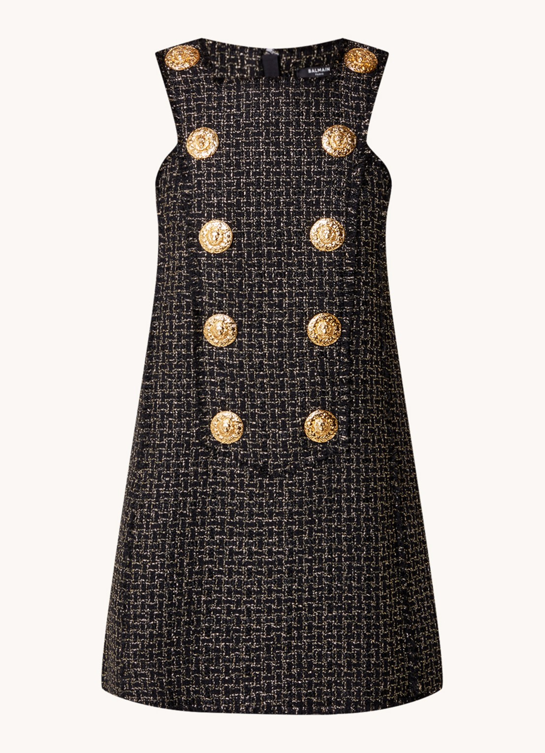 Balmain Mini jurk van tweed met lurex en sierknopen - voorkant 4 zwart