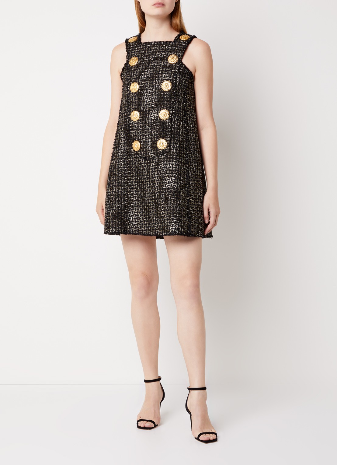 Balmain Mini jurk van tweed met lurex en sierknopen - voorkant 5 zwart