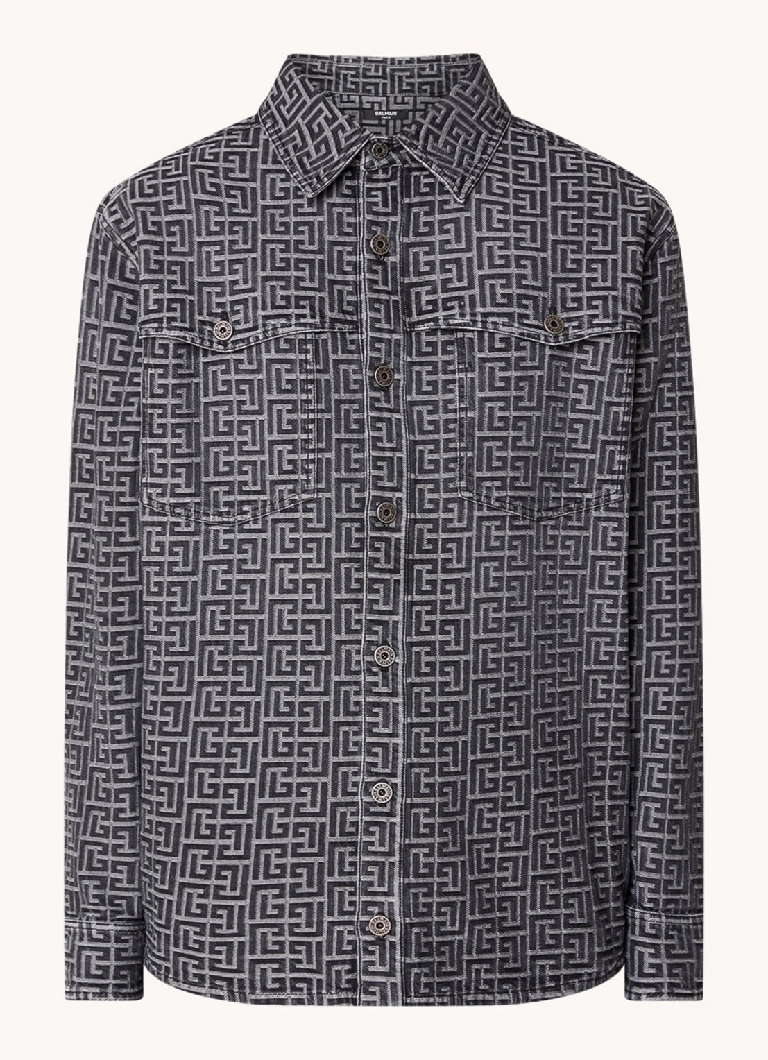 Balmain Regular fit overshirt van denim met logoprint - voorkant 2 zwart