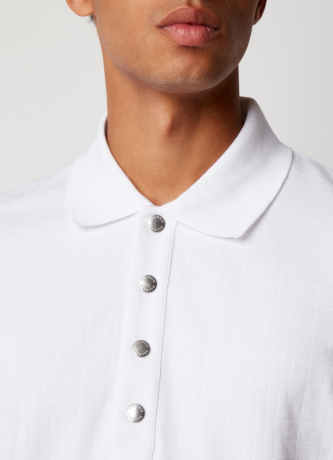 Balmain Regular fit polo van pique katoen met ingebreid logoprint - detail 5 wit