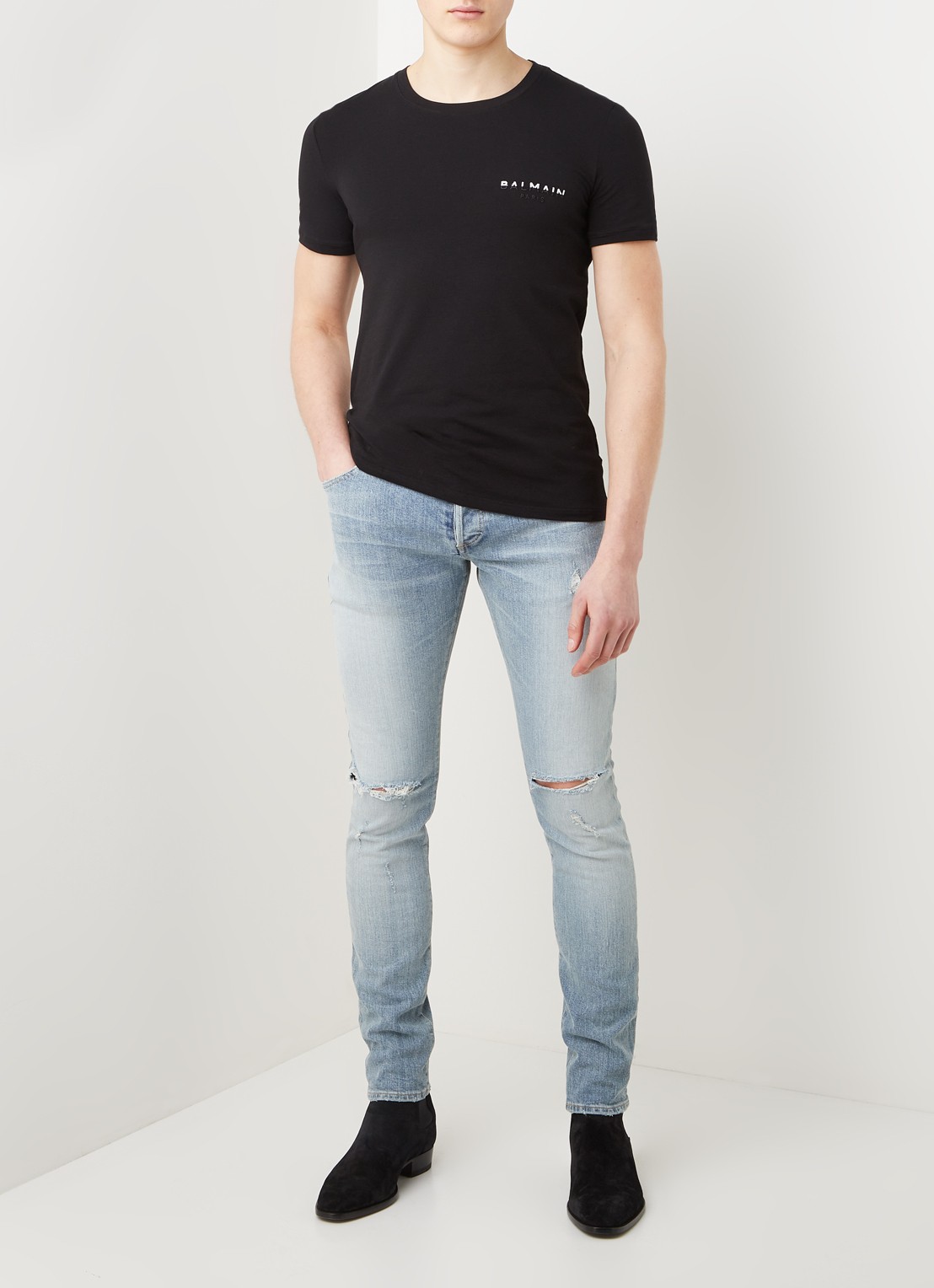 Balmain T-shirt met logoborduring - voorkant 4 zwart