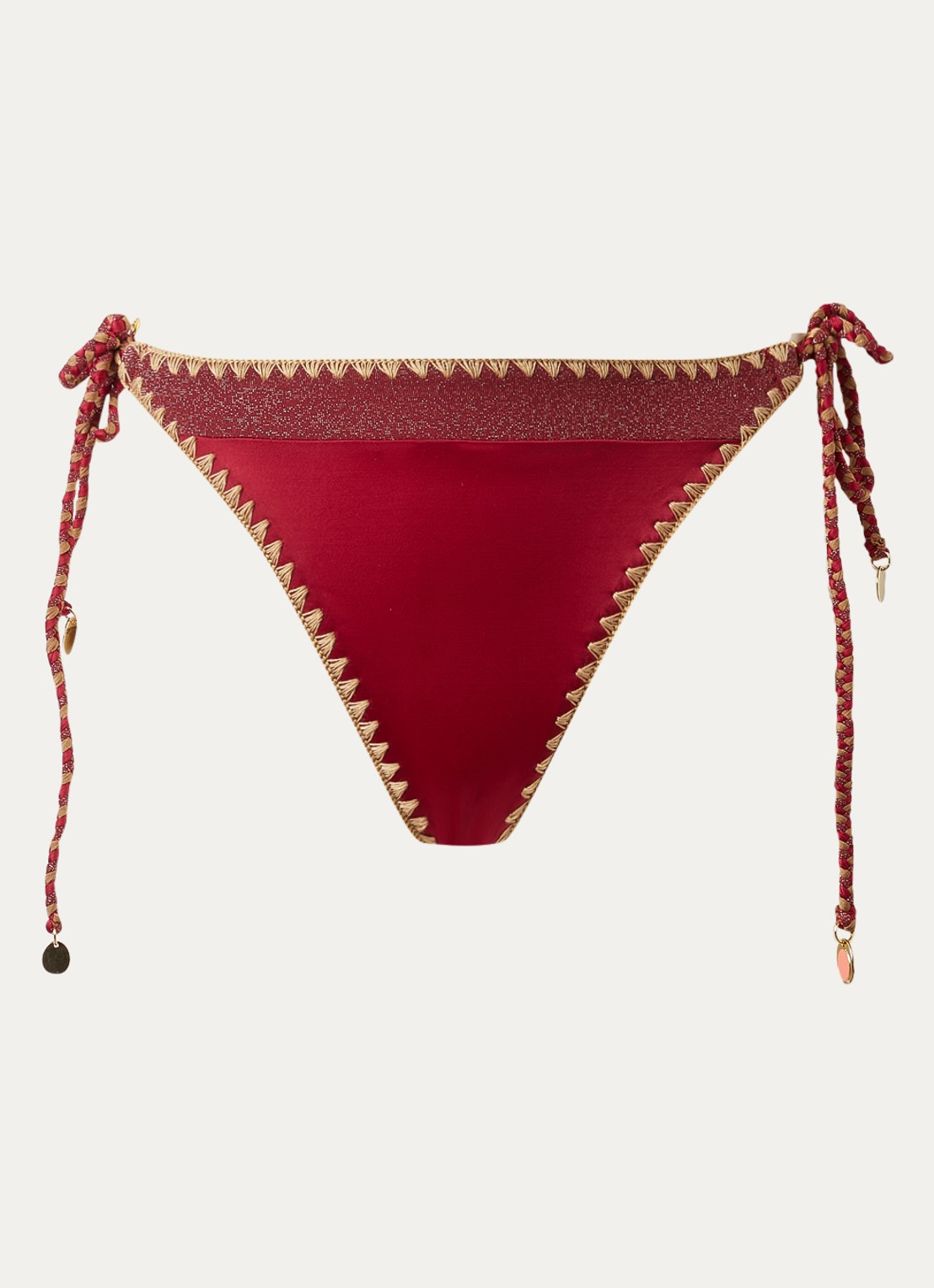 Banana Moon Blika Nazca bikinislip met geknoopt detail en lurex - voorkant 4 steenrood