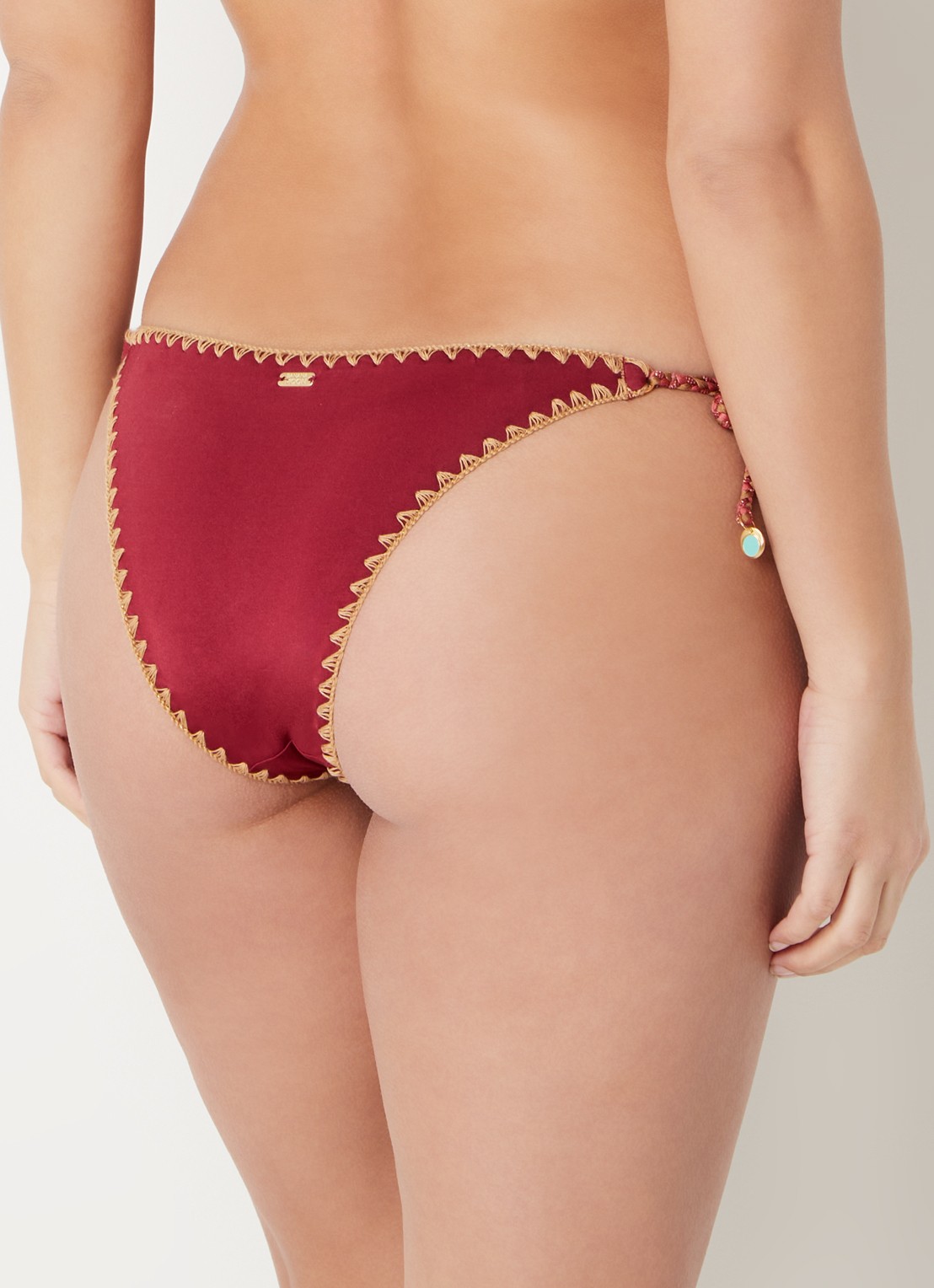 Banana Moon Blika Nazca bikinislip met geknoopt detail en lurex - achterkant donkerrood