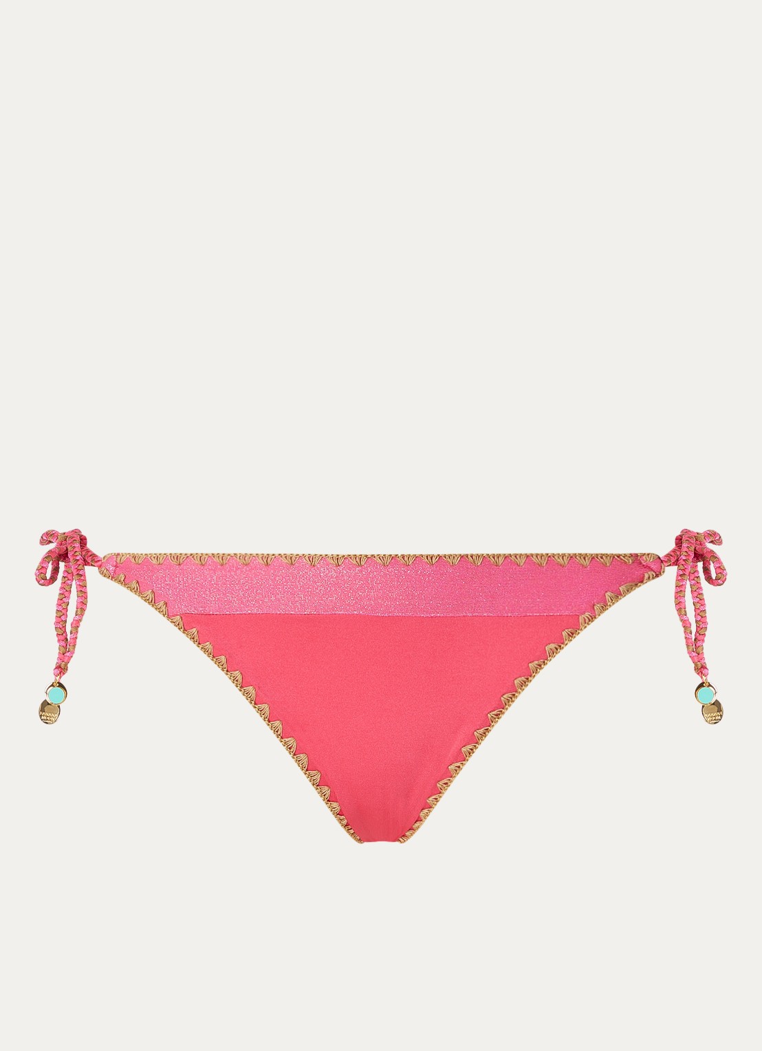 Banana Moon Blika Nazca bikinislip met geknoopt detail en lurex - voorkant 2 donkerroze