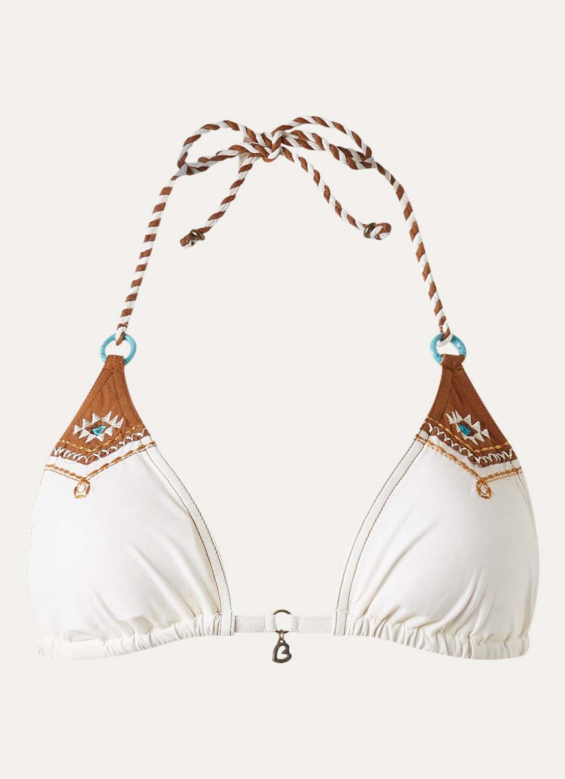 Banana Moon Crico Mustang triangel bikinitop met kralendecoratie - voorkant 2 beige