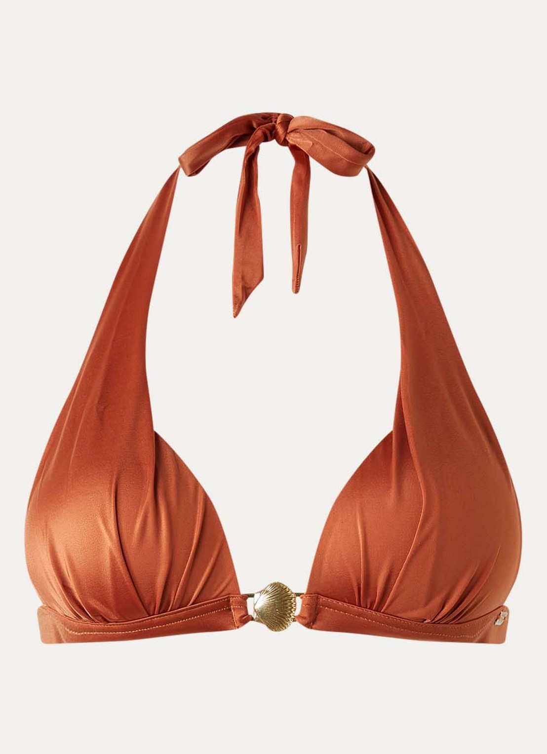 Banana Moon Hapo Coraliss voorgevormde halter bikinitop met metallic finish - voorkant oranjerood