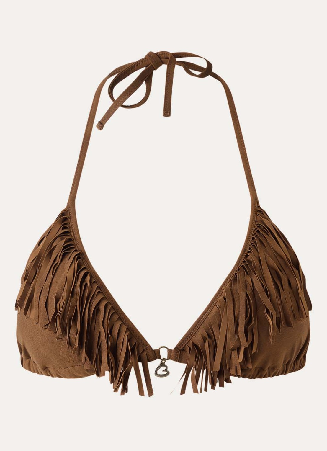 Banana Moon Lenno halter bikinitop met franjes en vulling - voorkant 3 cognac