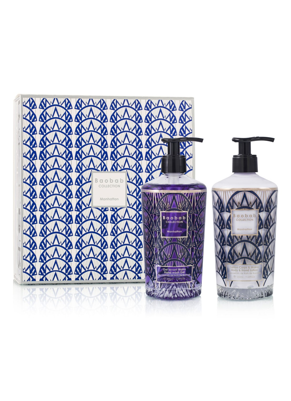 Baobab Collection Manhattan handzeep en handlotion- handverzorgingsset - voorkant blauw